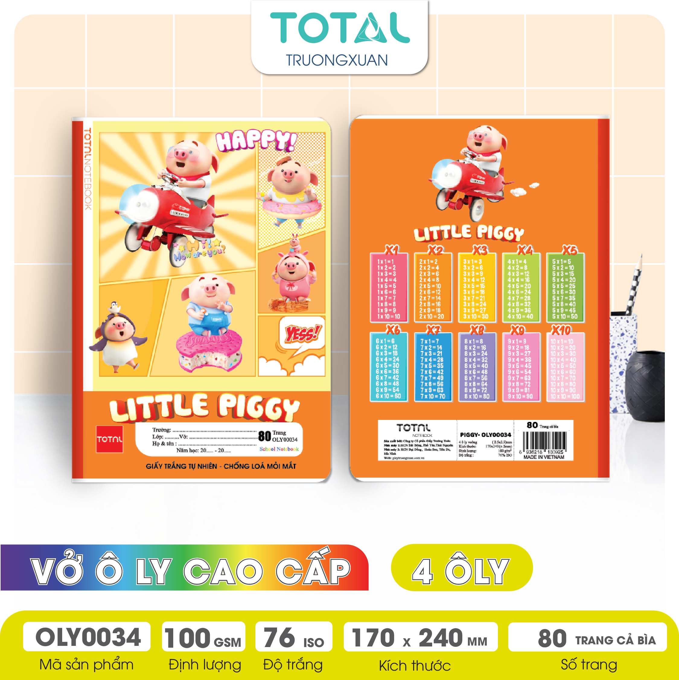 Vở oly chống lóa Total Piggy 80 trang 4 ôly
