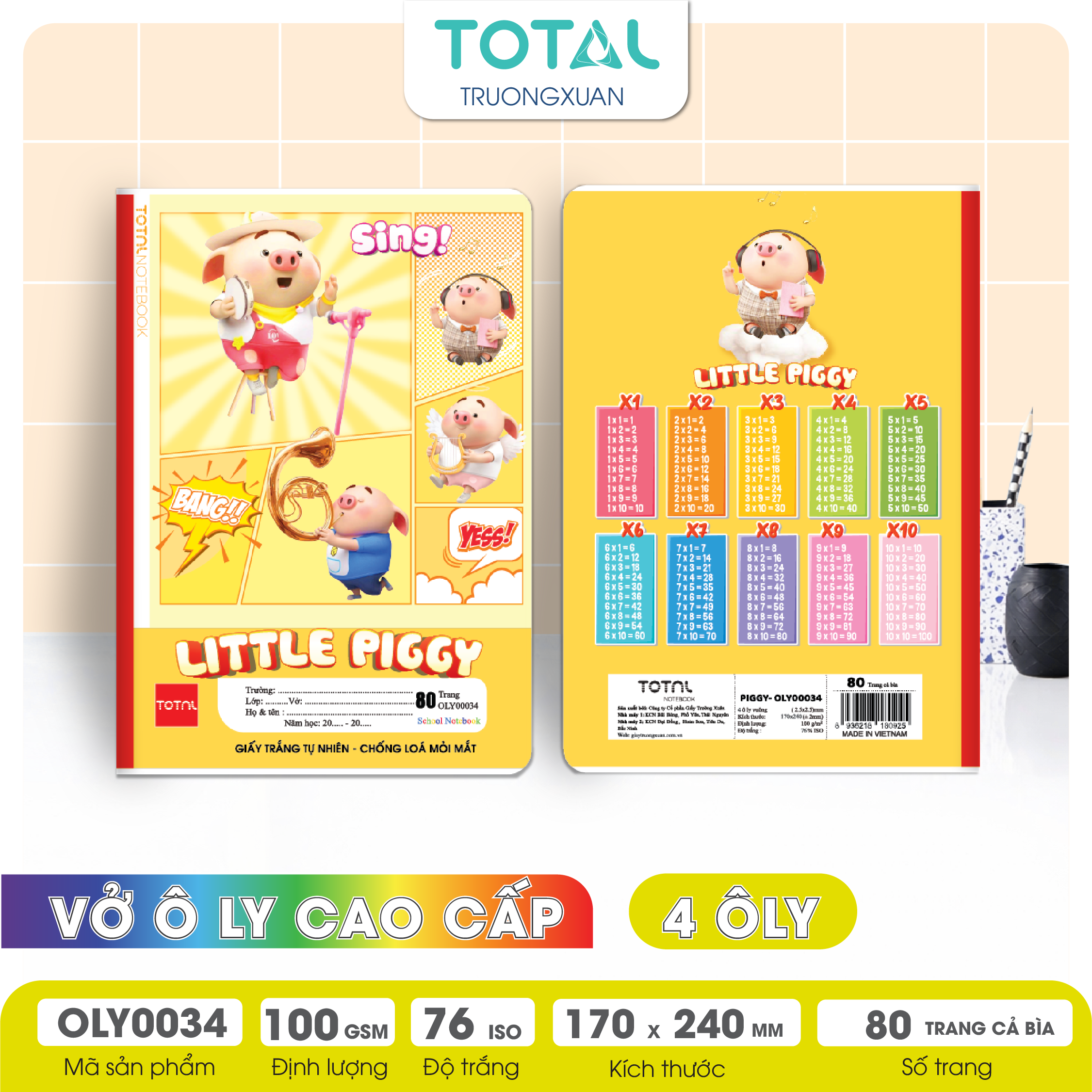 Vở oly chống lóa Total Piggy 80 trang 4 ôly