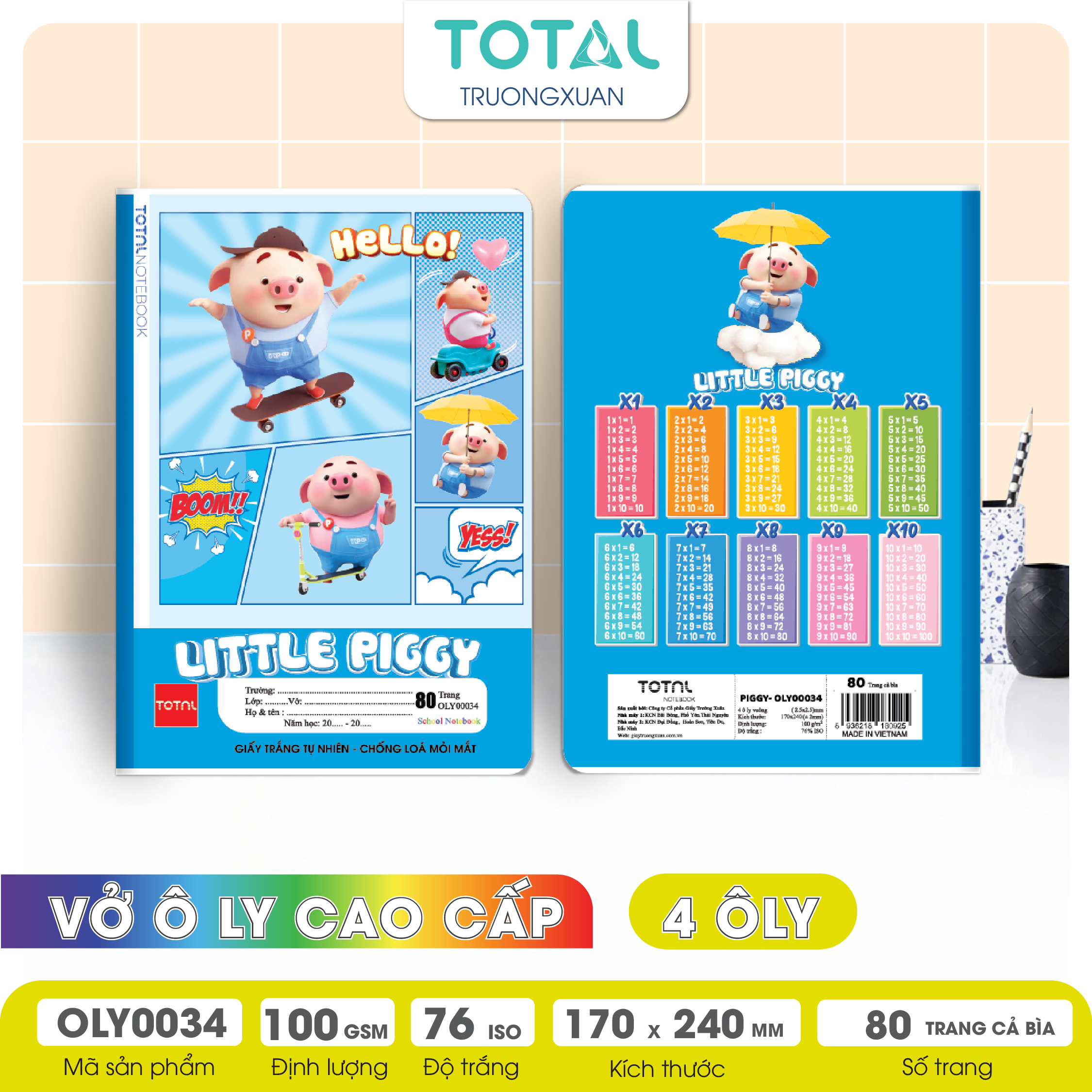 Vở oly chống lóa Total Piggy 80 trang 4 ôly