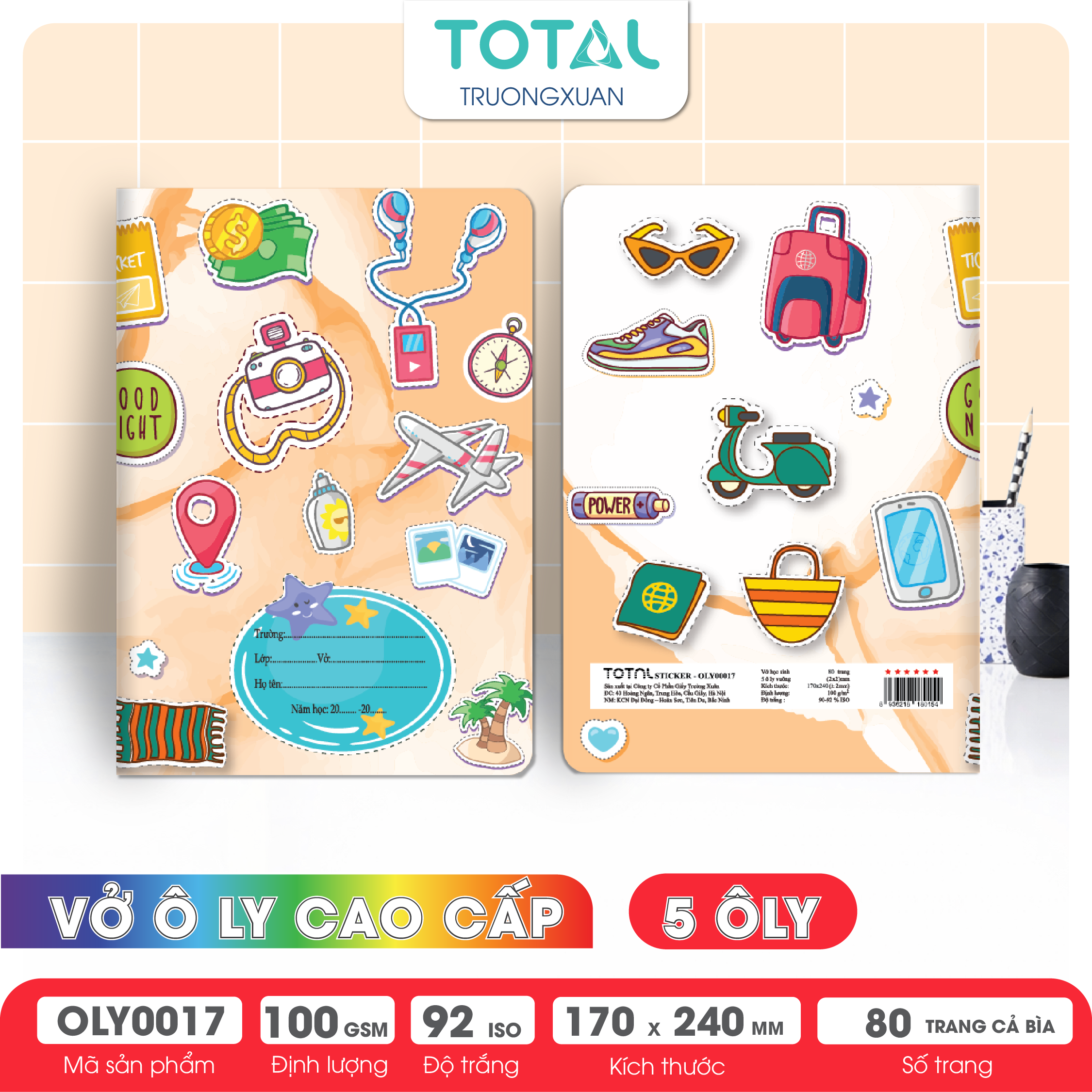 Vở oly Total Sticker 48 trang 5 ôly (2x2mm)