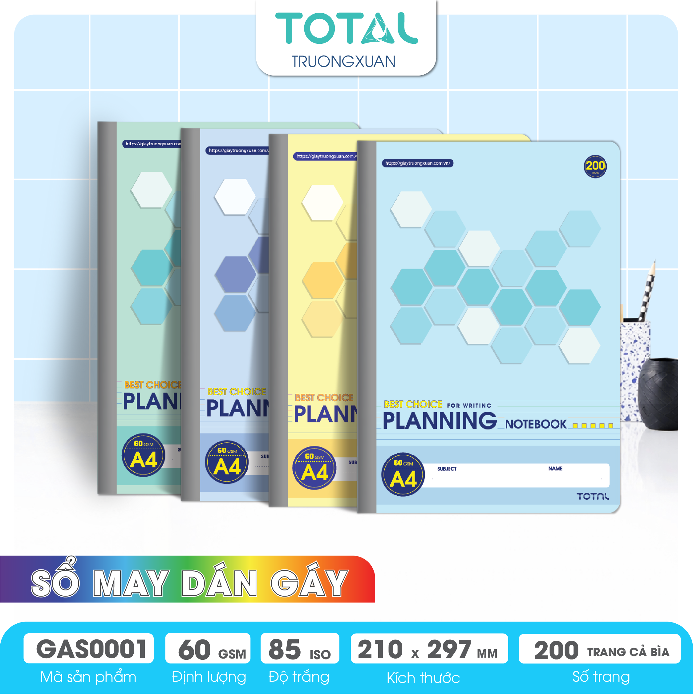 Sổ may dán gáy cao cấp A4 Total GAS0001 200 trang