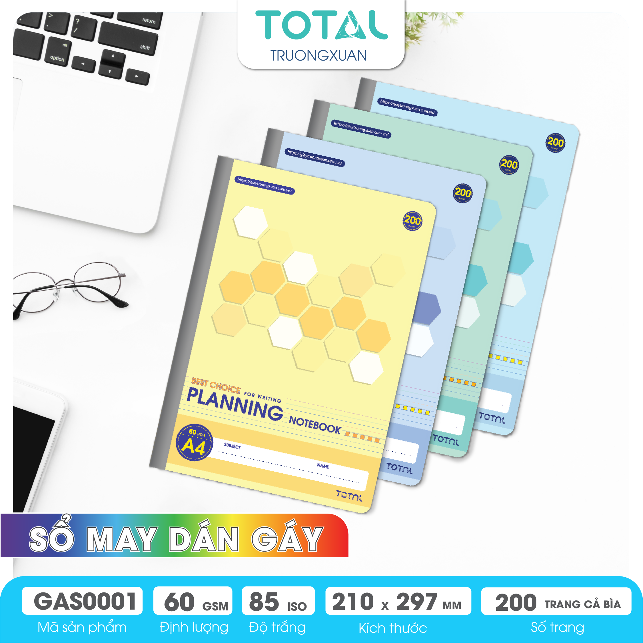 Sổ may dán gáy cao cấp A4 Total GAS0001 200 trang