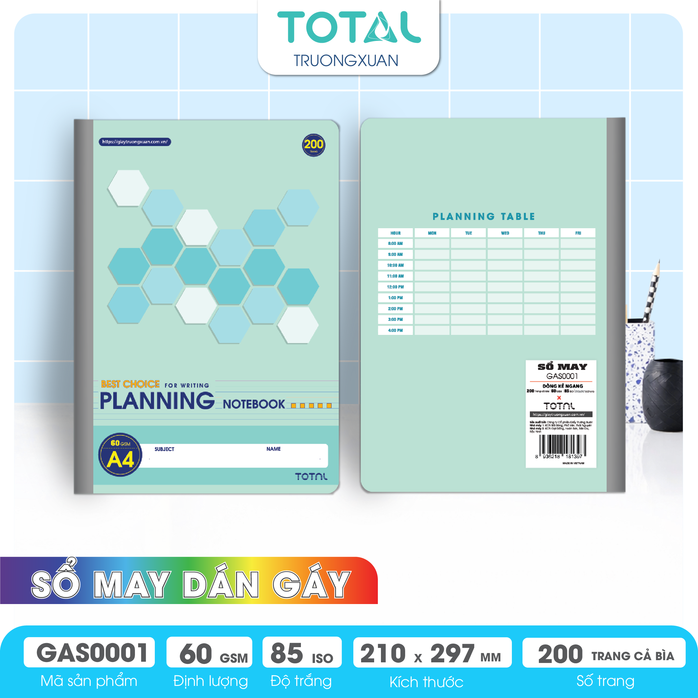 Sổ may dán gáy cao cấp A4 Total GAS0001 200 trang