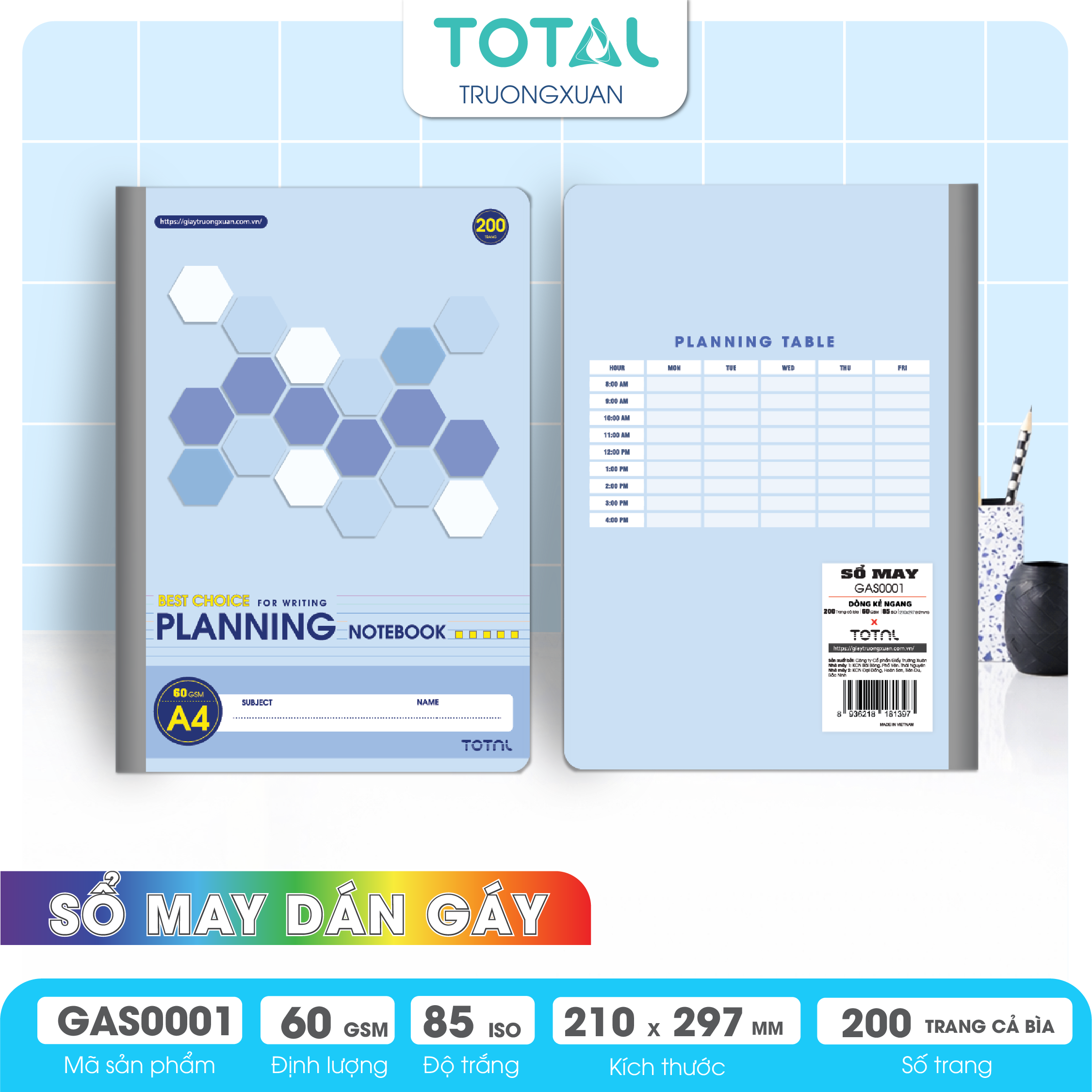 Sổ may dán gáy cao cấp A4 Total GAS0001 200 trang