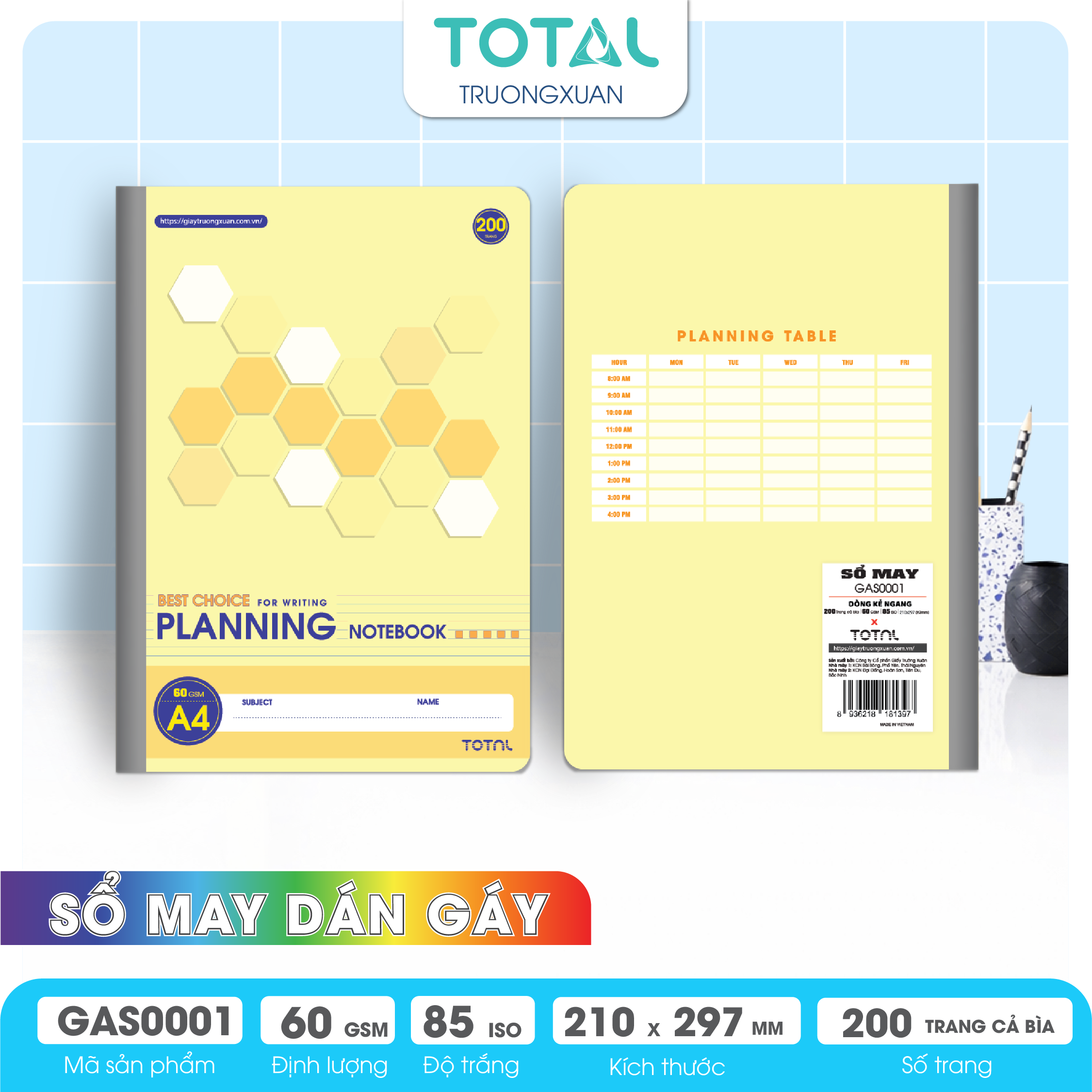 Sổ may dán gáy cao cấp A4 Total GAS0001 200 trang