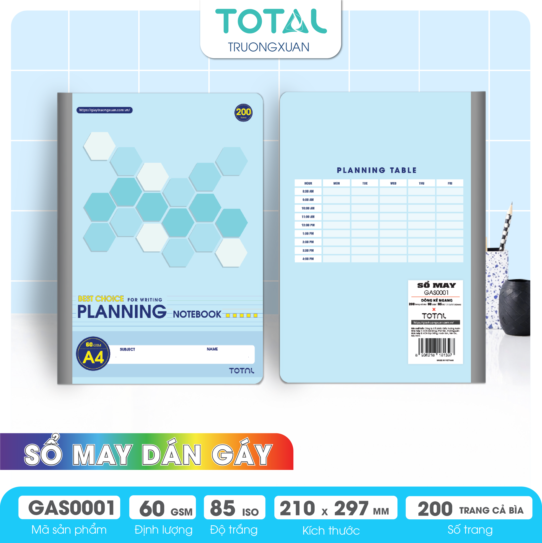Sổ may dán gáy cao cấp A4 Total GAS0001 200 trang