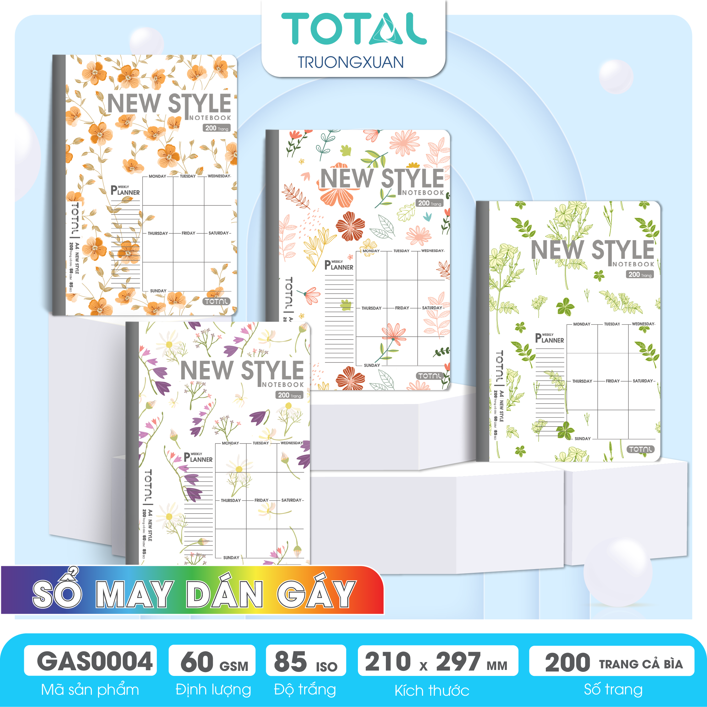 Sổ may dán gáy cao cấp A4 Total GAS0004 200 trang