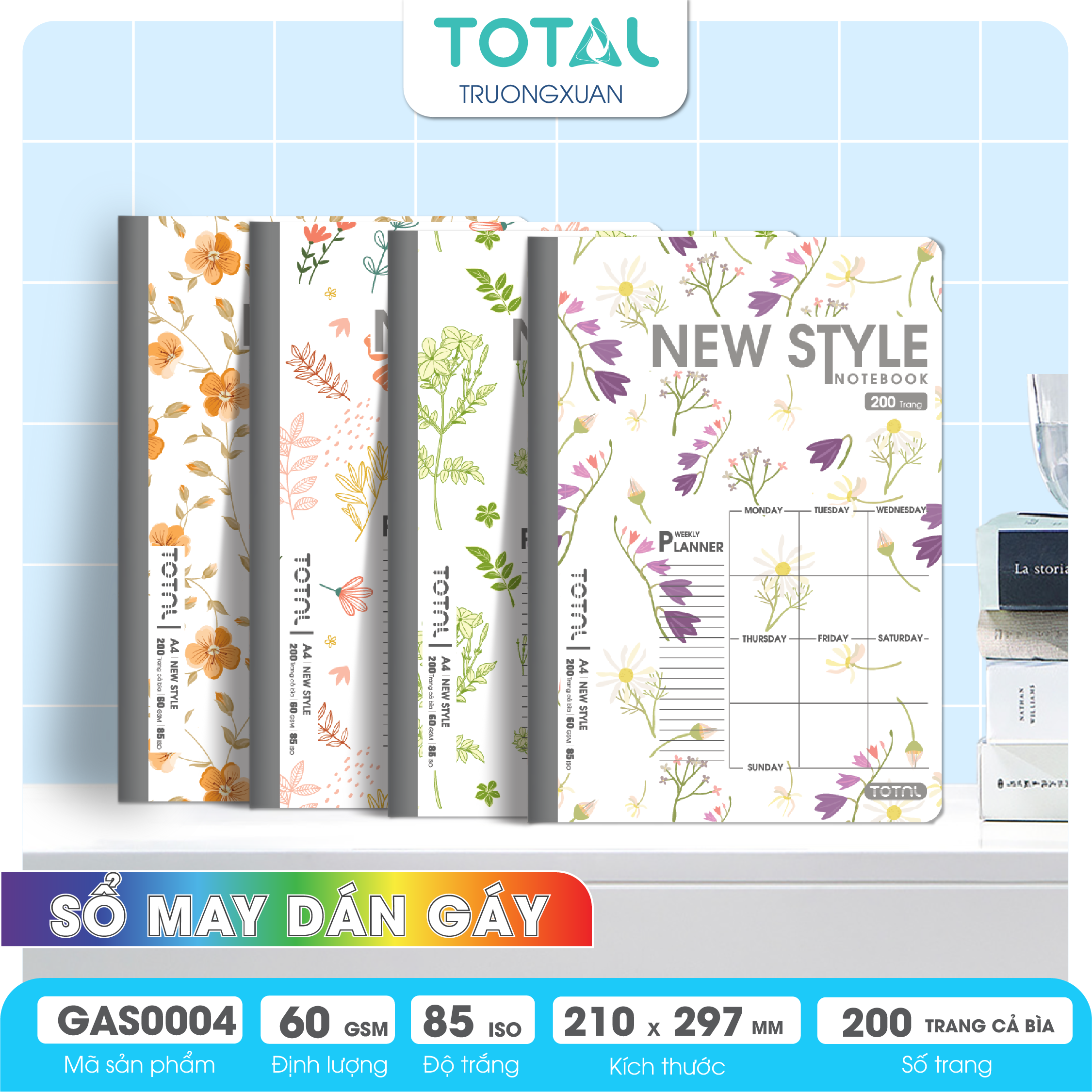 Sổ may dán gáy cao cấp A4 Total GAS0004 200 trang