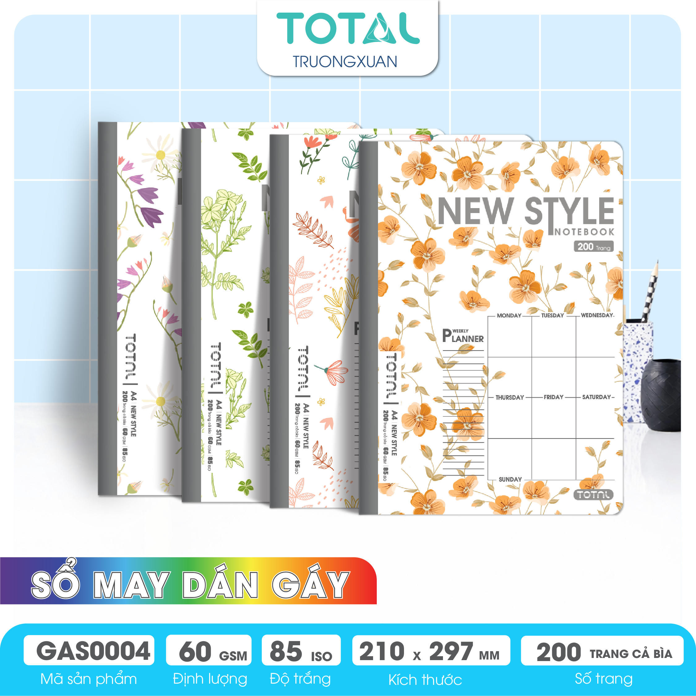 Sổ may dán gáy cao cấp A4 Total GAS0004 200 trang