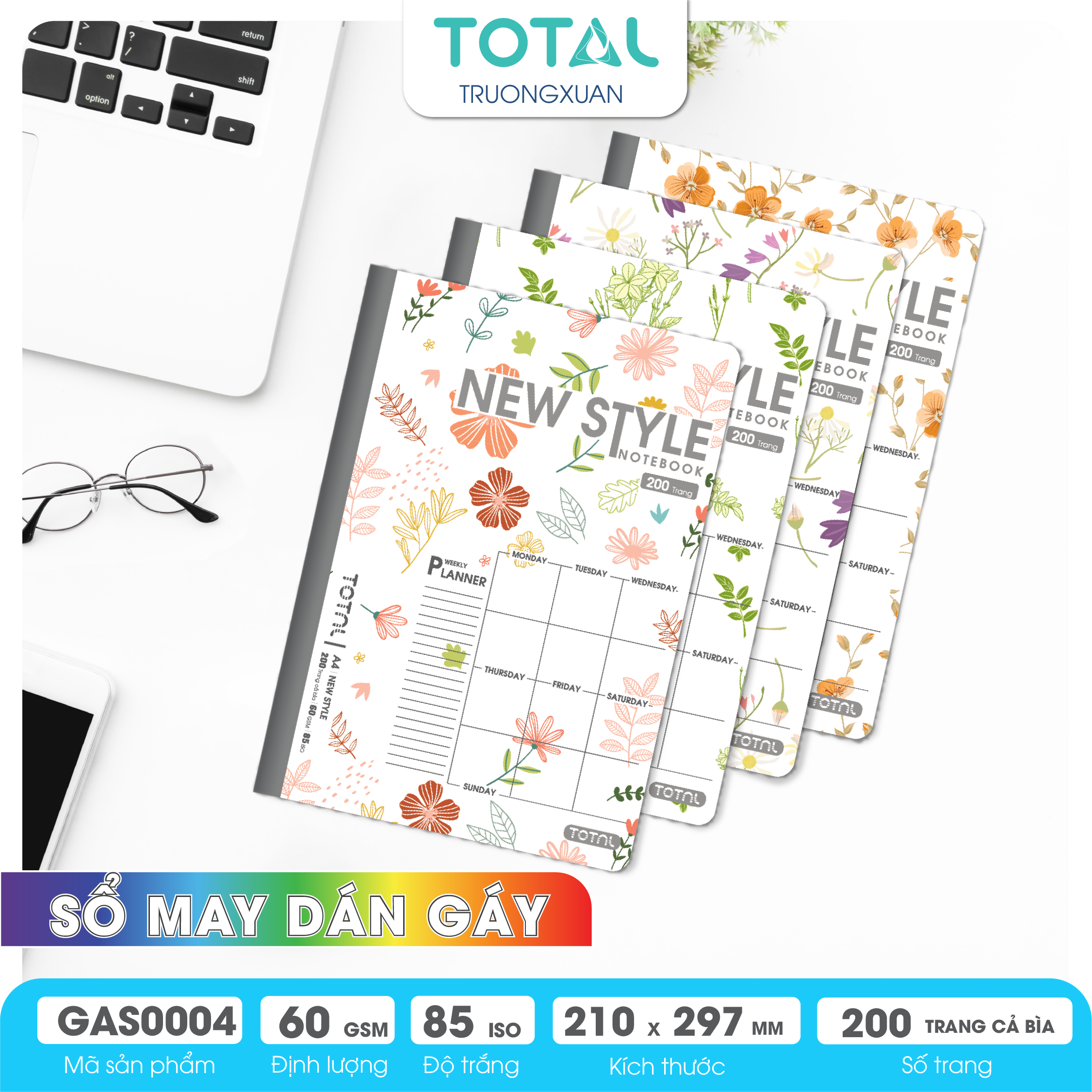 Sổ may dán gáy cao cấp A4 Total GAS0004 200 trang