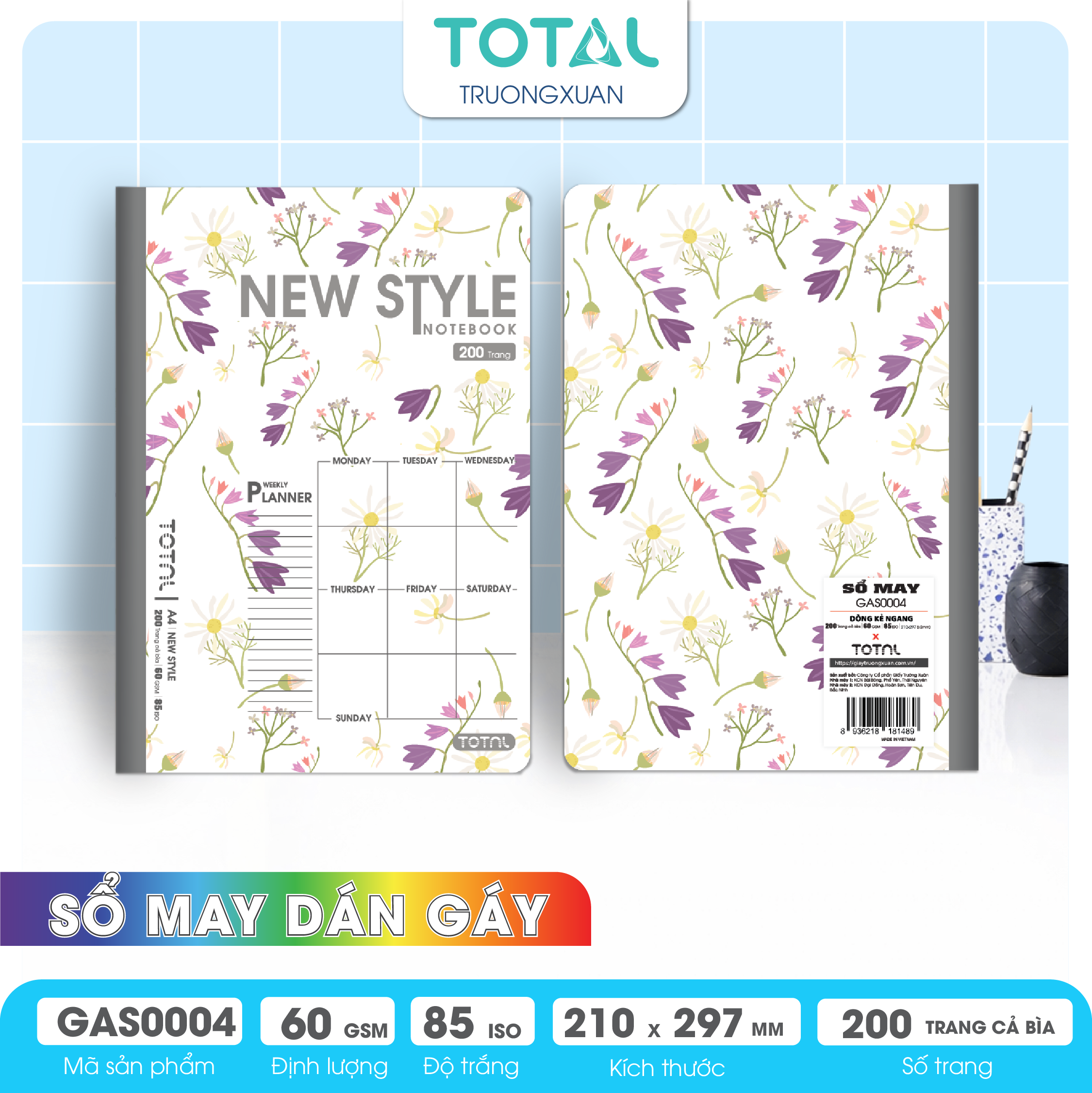 Sổ may dán gáy cao cấp A4 Total GAS0004 200 trang