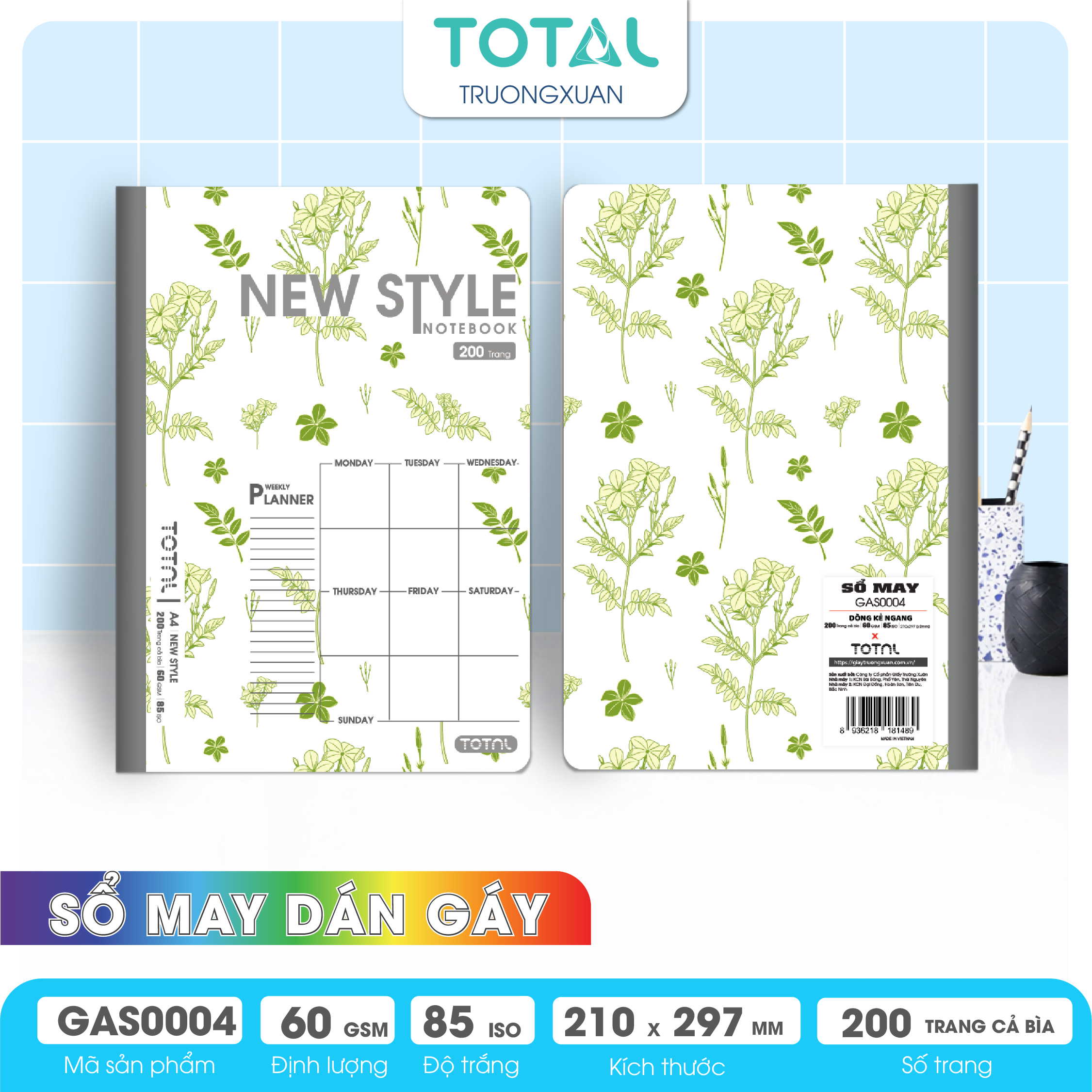 Sổ may dán gáy cao cấp A4 Total GAS0004 200 trang