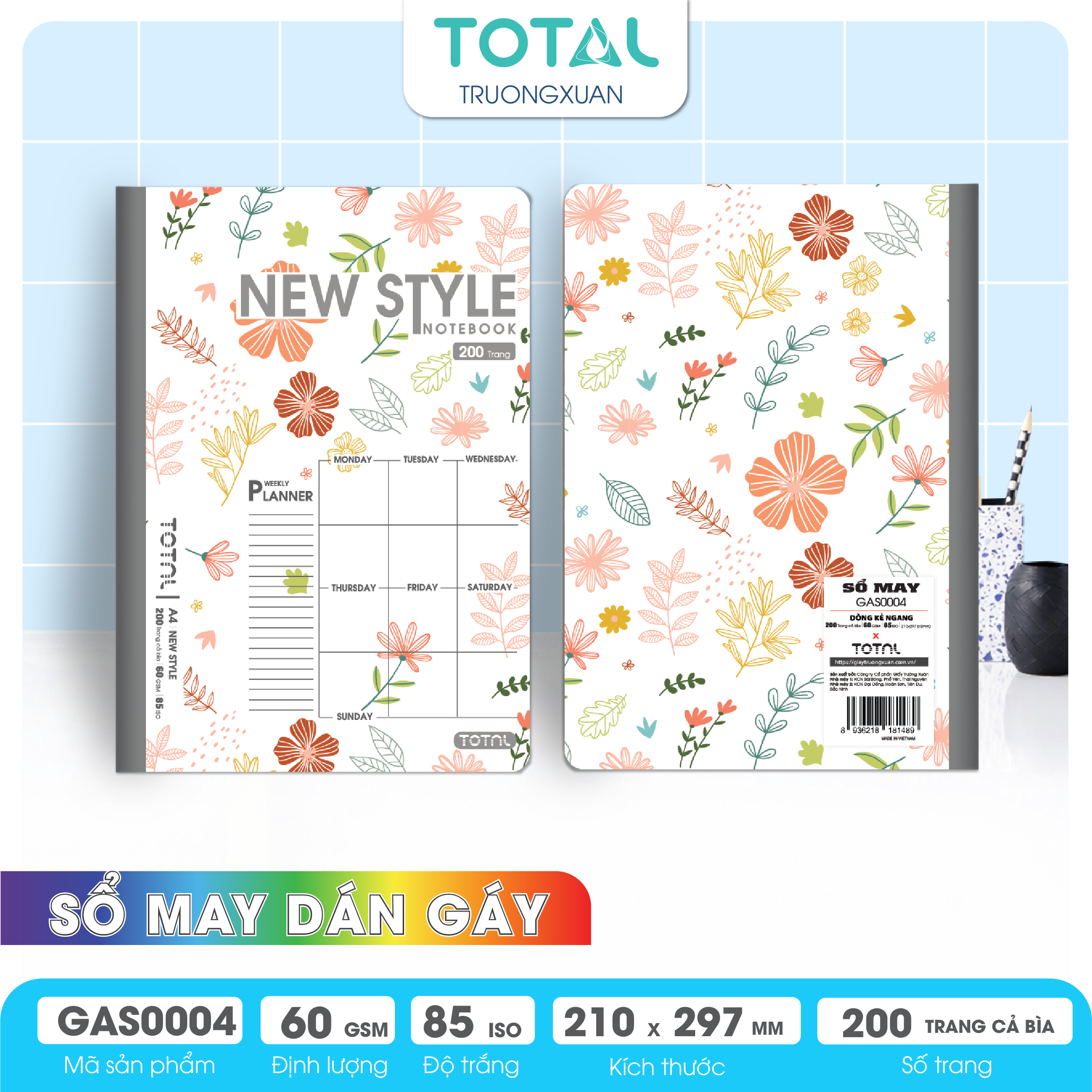 Sổ may dán gáy cao cấp A4 Total GAS0004 200 trang