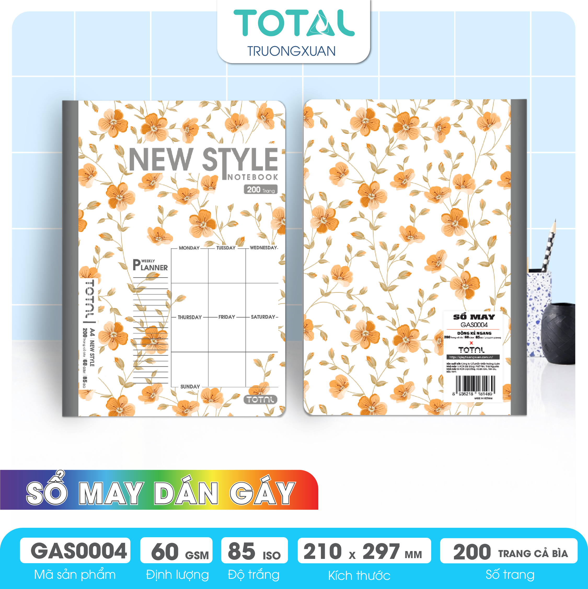 Sổ may dán gáy cao cấp A4 Total GAS0004 200 trang