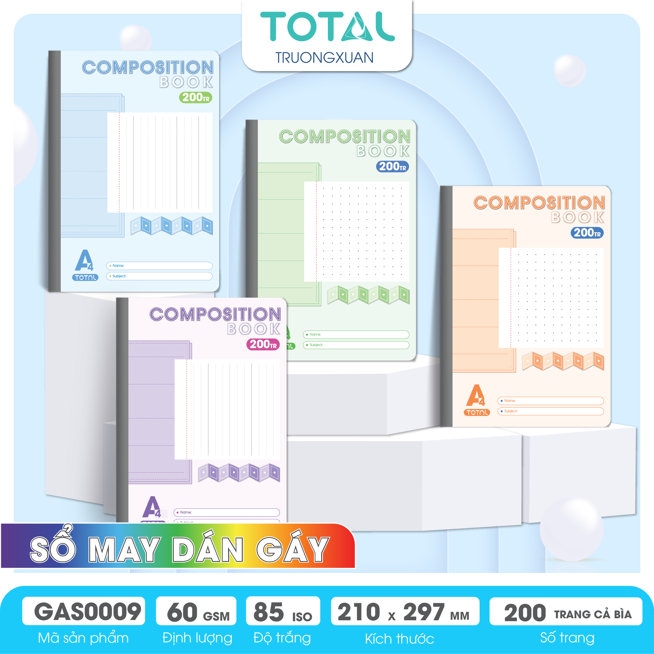 Sổ may dán gáy cao cấp A4 Total GAS0009 200 trang