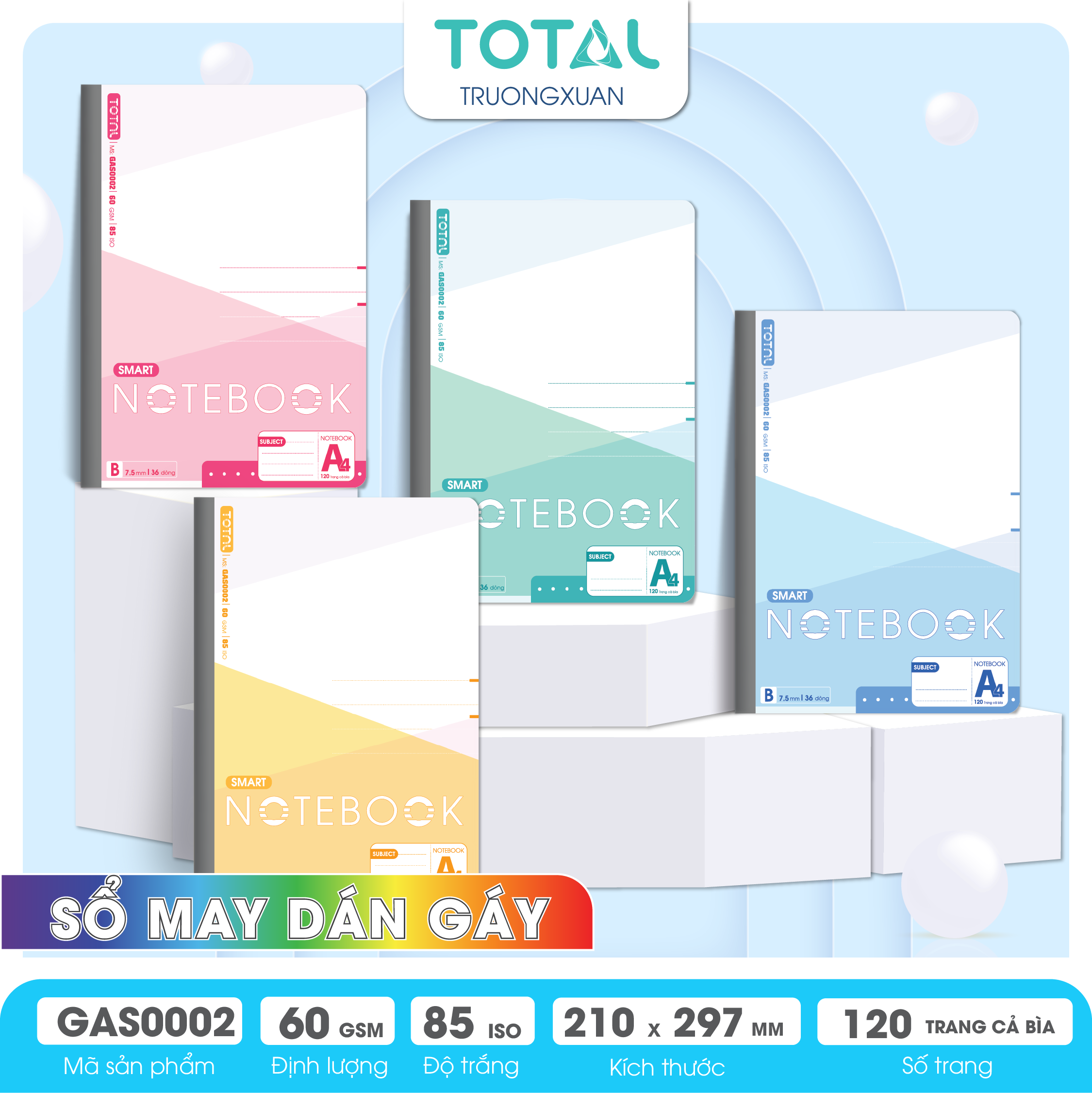 Sổ may dán gáy cao cấp A4 Total GAS0002 120 trang
