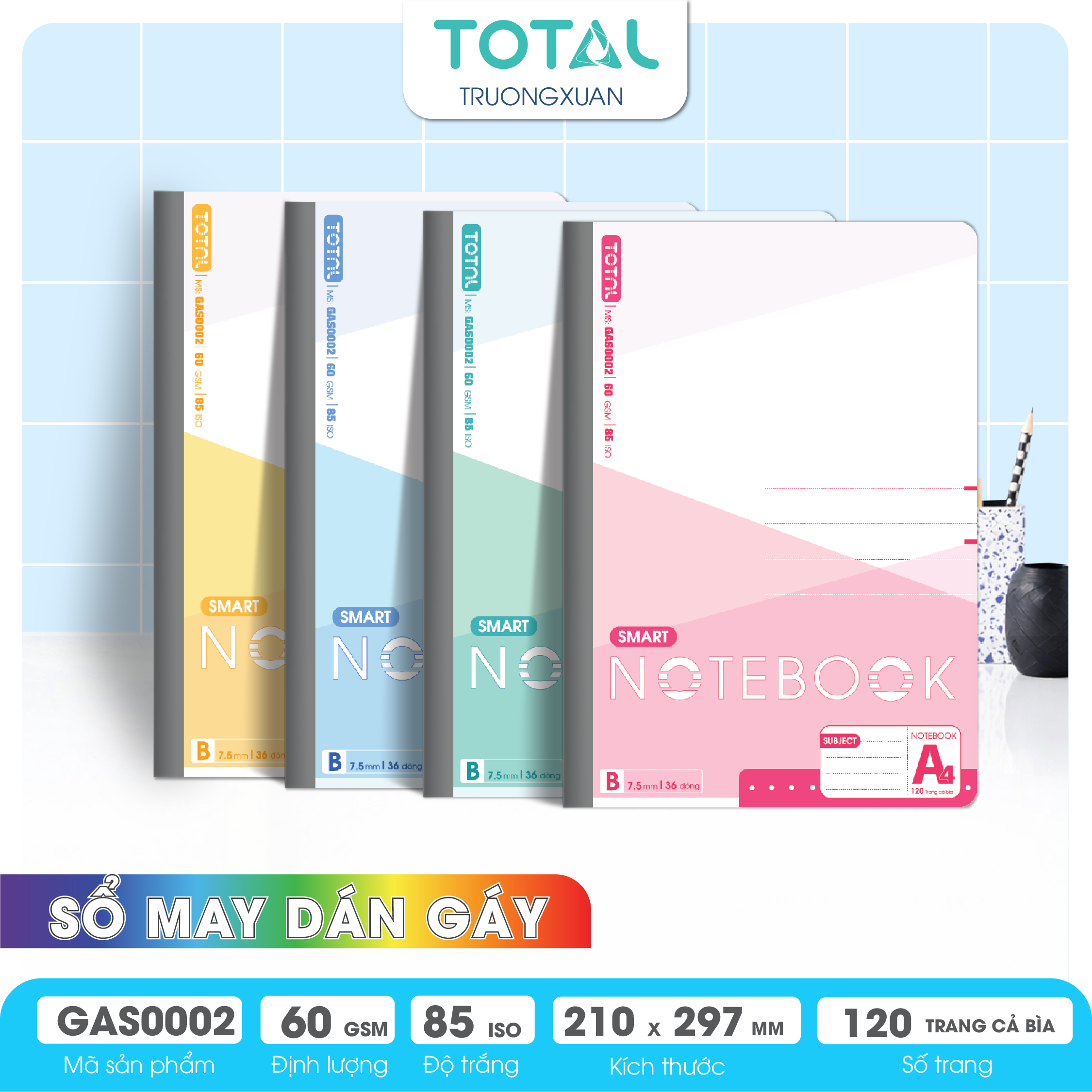 Sổ may dán gáy cao cấp A4 Total GAS0002 120 trang