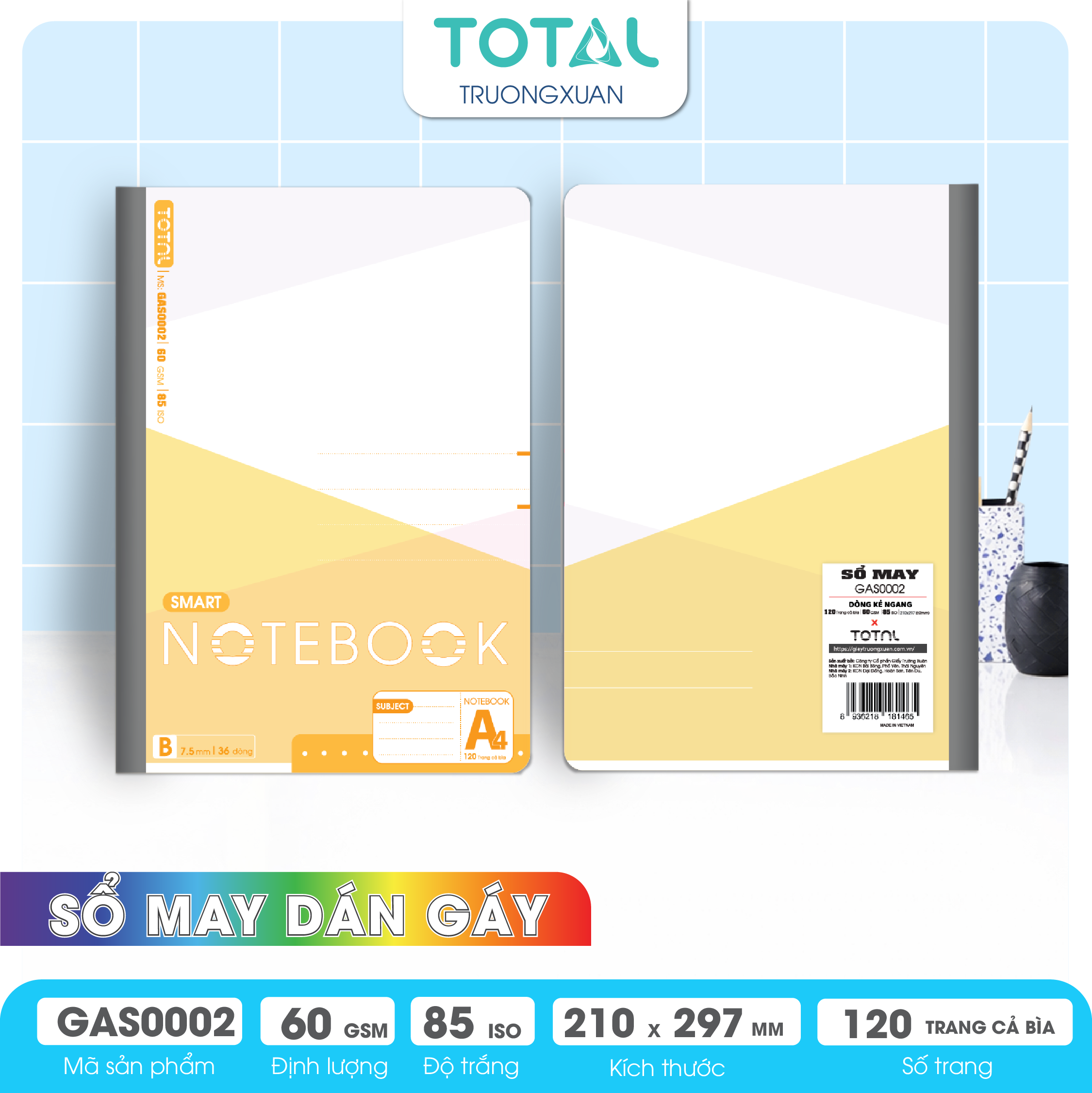 Sổ may dán gáy cao cấp A4 Total GAS0002 120 trang