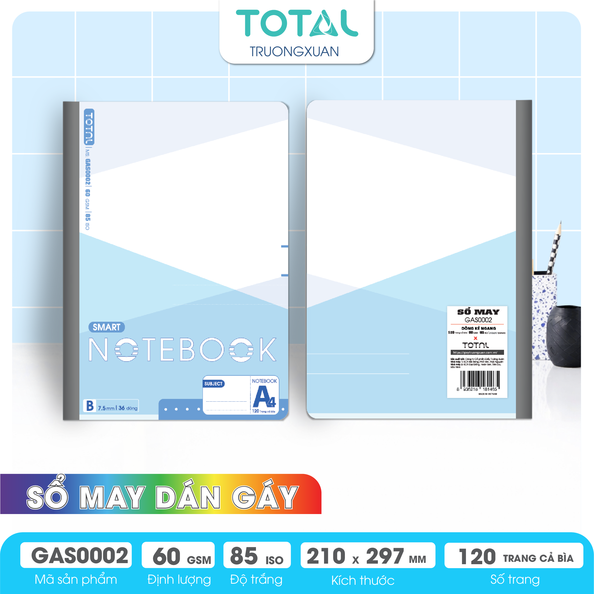 Sổ may dán gáy cao cấp A4 Total GAS0002 120 trang