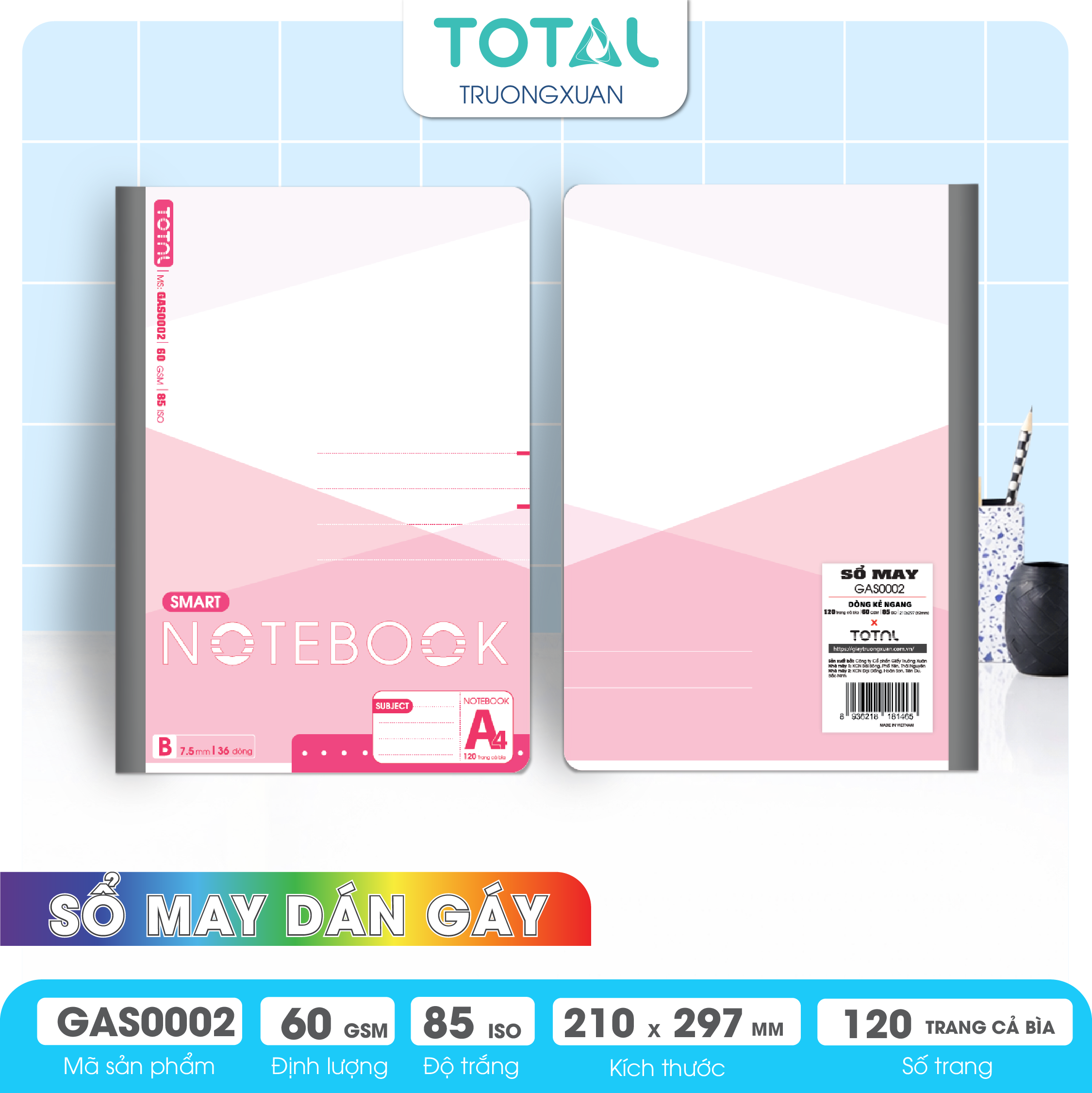 Sổ may dán gáy cao cấp A4 Total GAS0002 120 trang