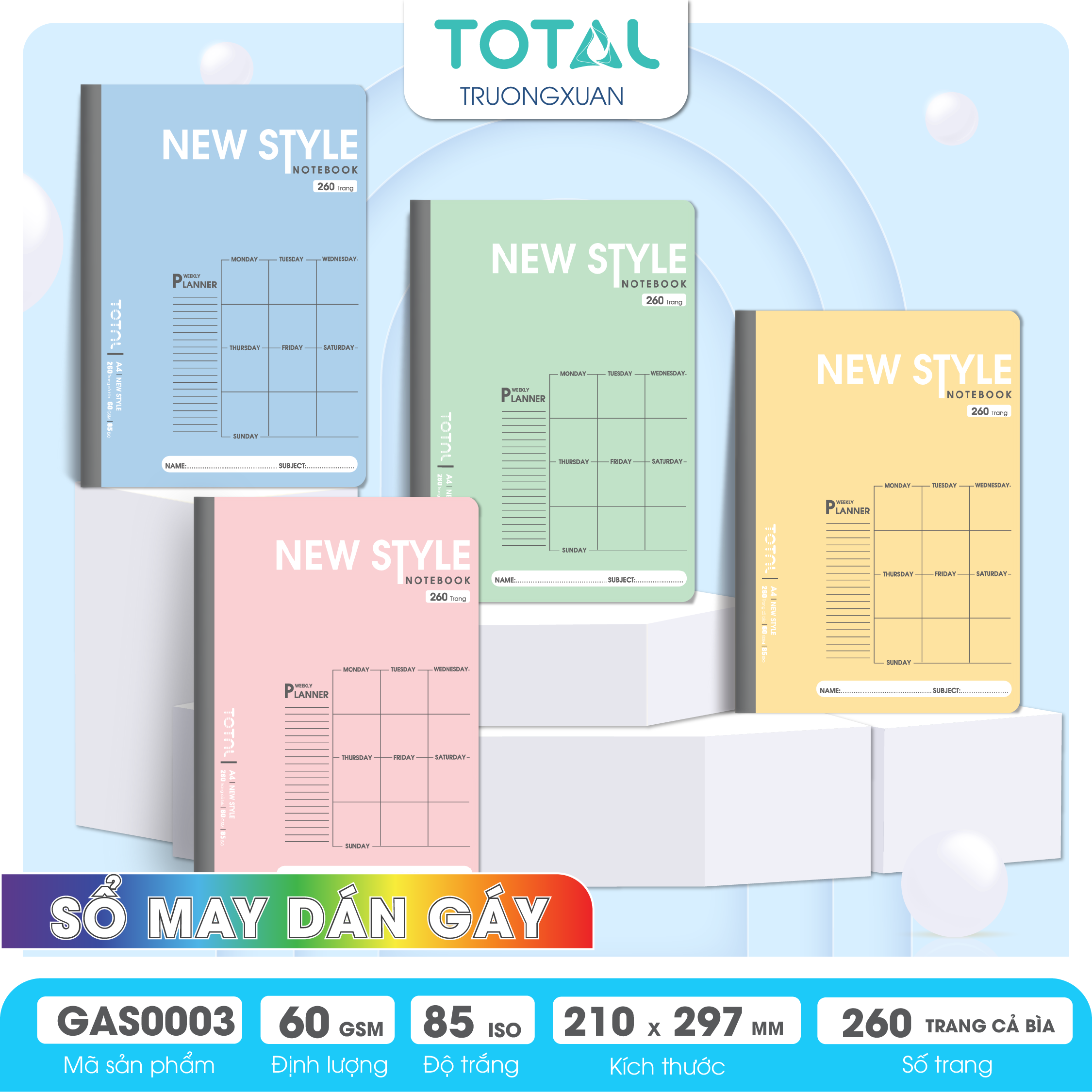 Sổ may dán gáy cao cấp A4 Total GAS0003 260 trang