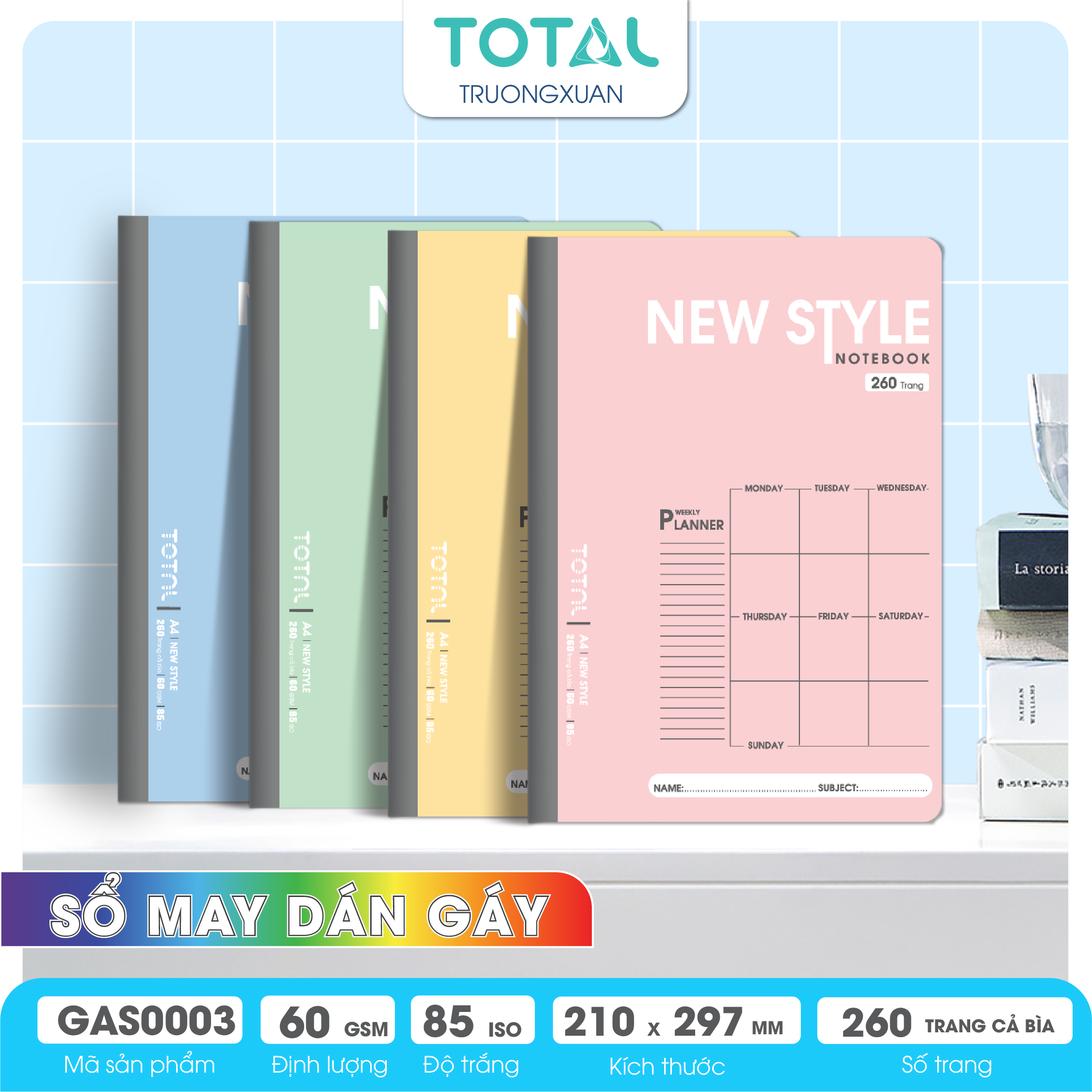 Sổ may dán gáy cao cấp A4 Total GAS0003 260 trang