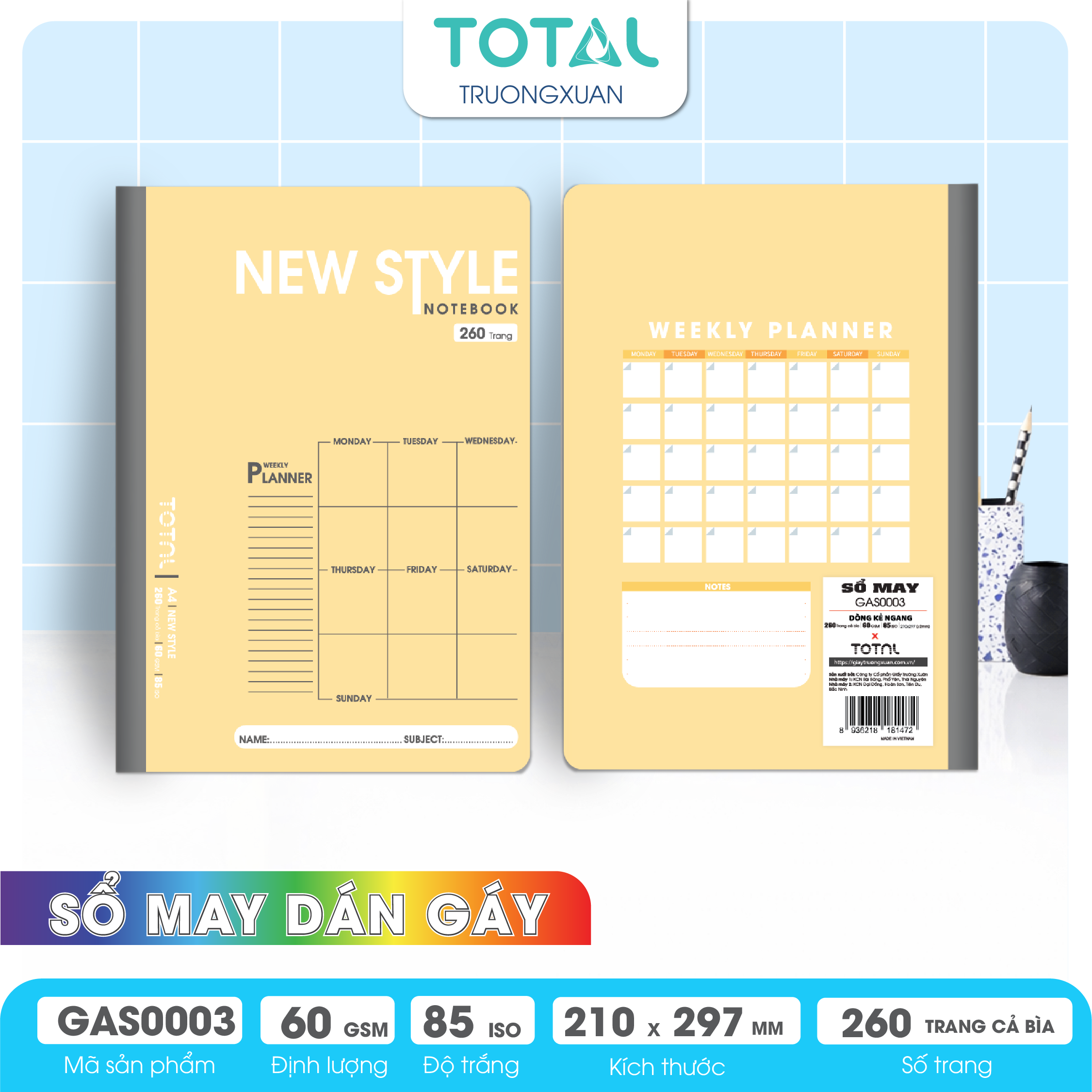 Sổ may dán gáy cao cấp A4 Total GAS0003 260 trang