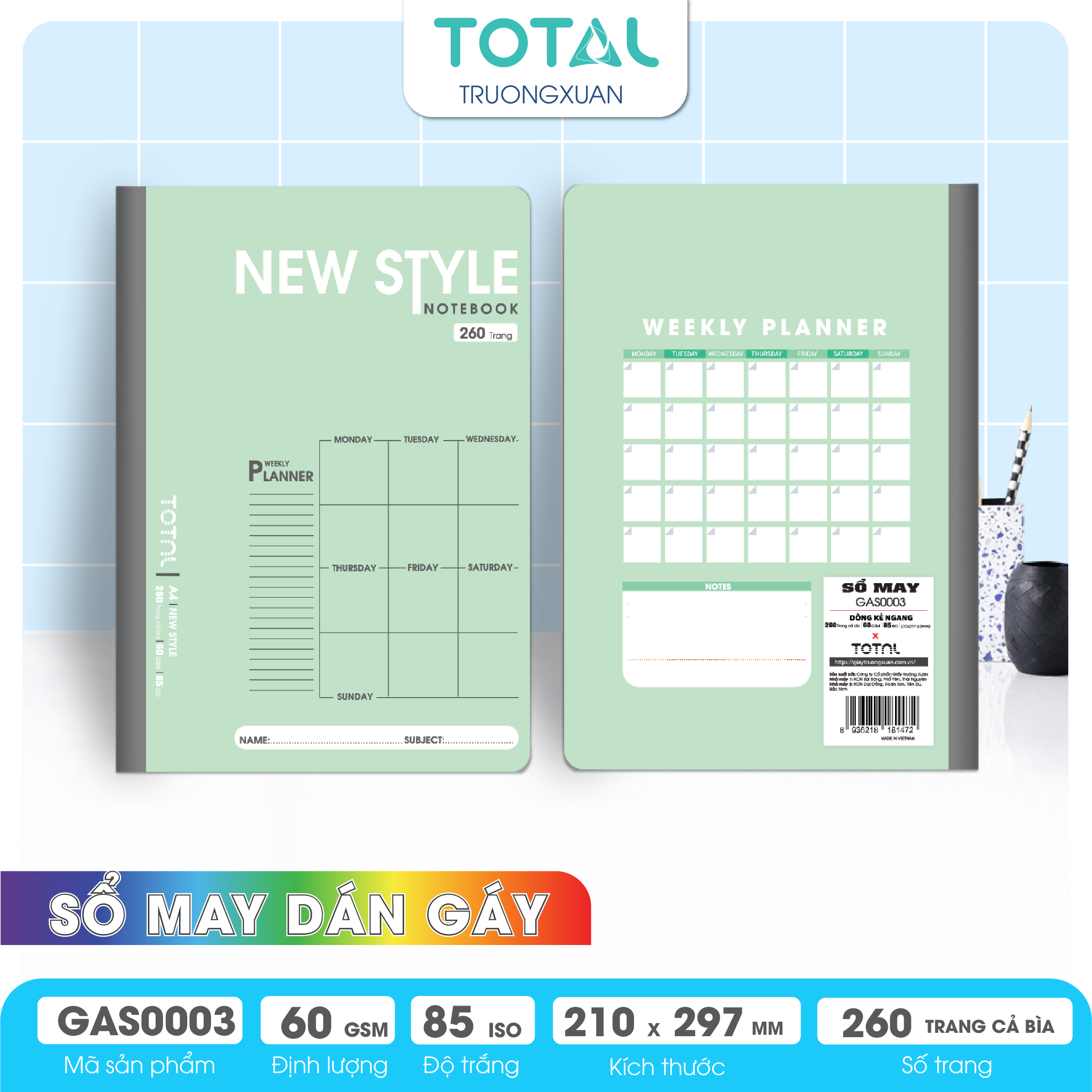 Sổ may dán gáy cao cấp A4 Total GAS0003 260 trang