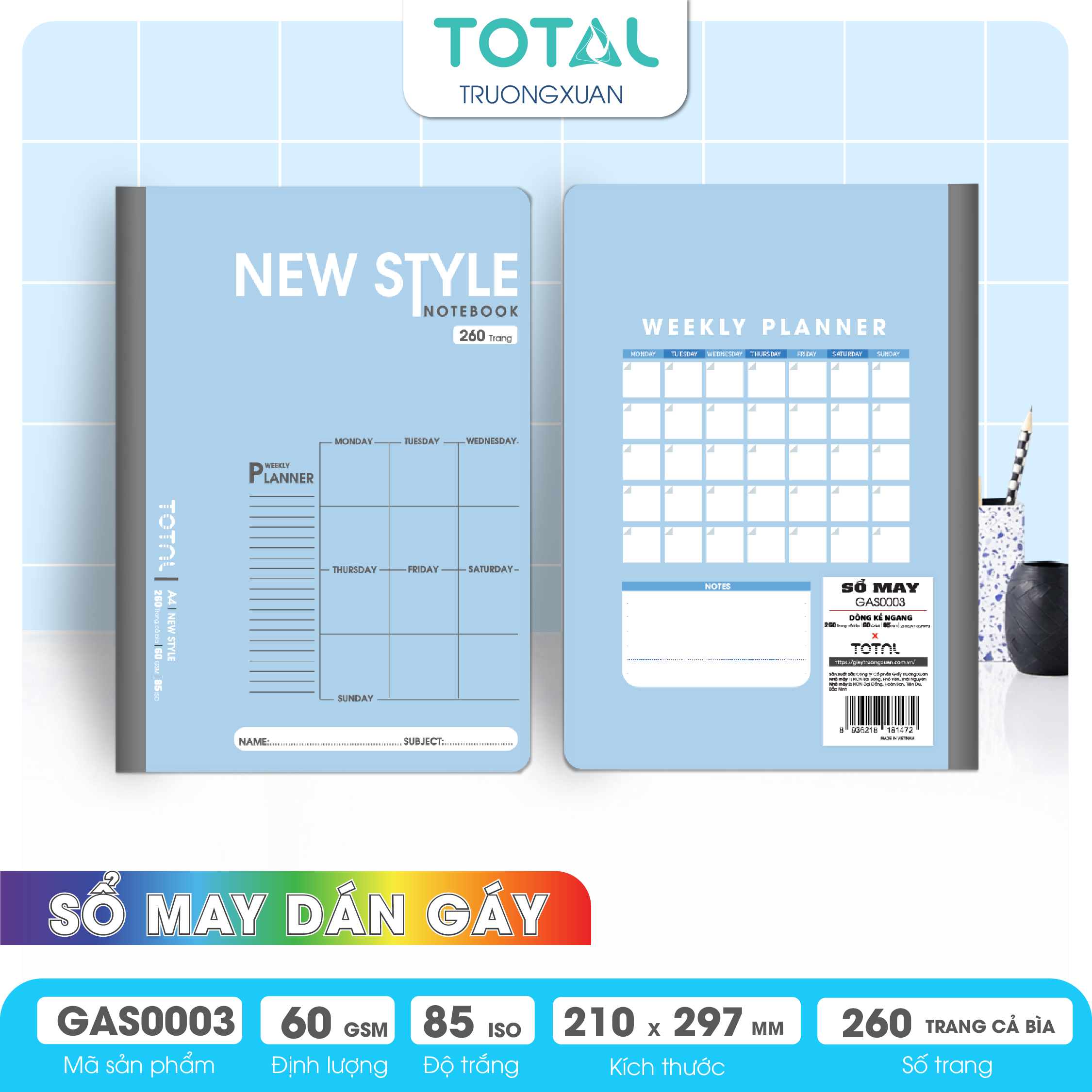 Sổ may dán gáy cao cấp A4 Total GAS0003 260 trang