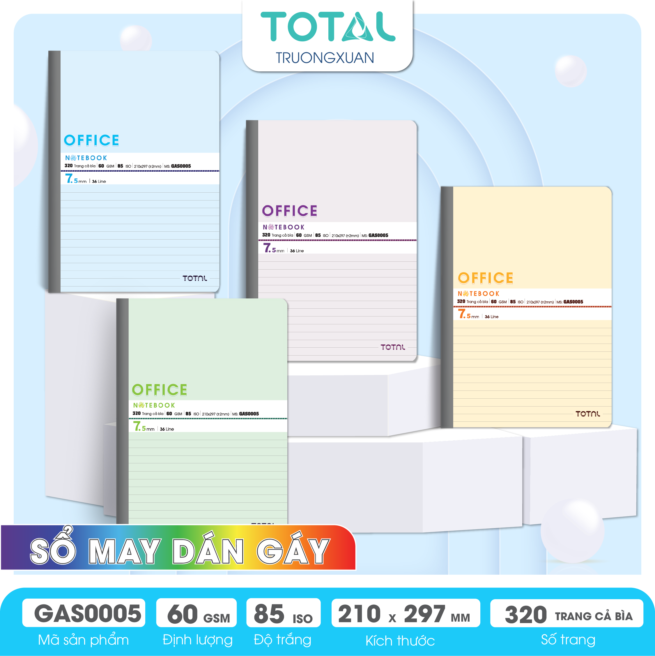 Sổ may dán gáy cao cấp A4 Total GAS0005 320 trang