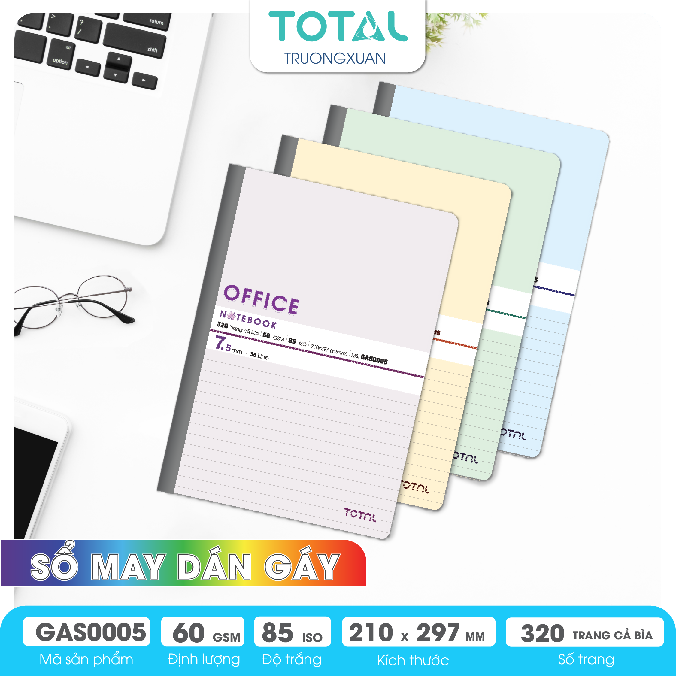 Sổ may dán gáy cao cấp A4 Total GAS0005 320 trang