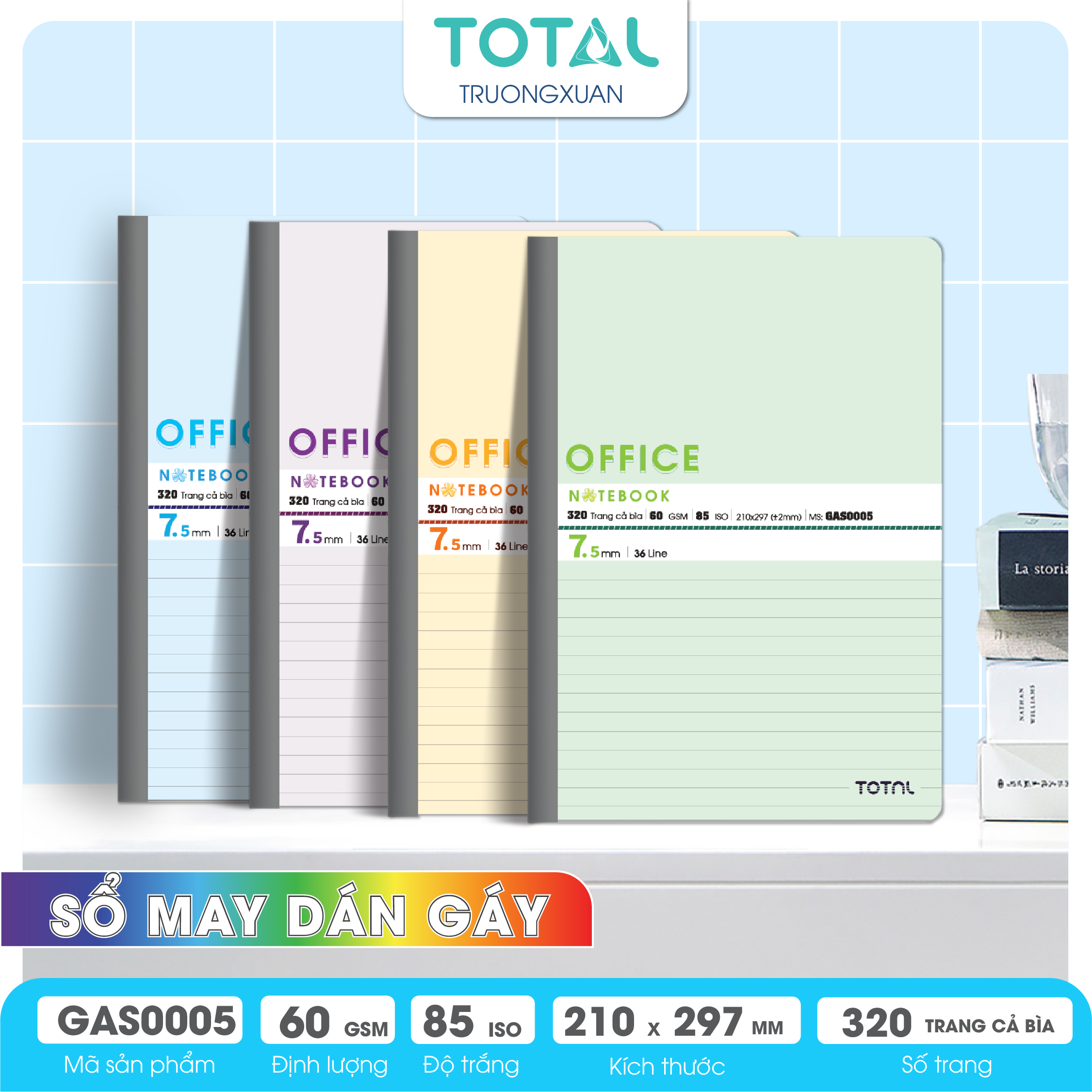 Sổ may dán gáy cao cấp A4 Total GAS0005 320 trang