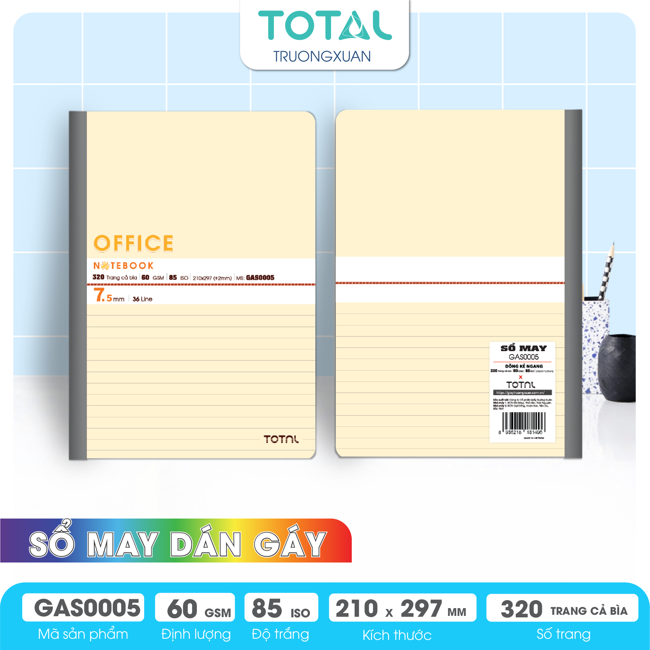 Sổ may dán gáy cao cấp A4 Total GAS0005 320 trang