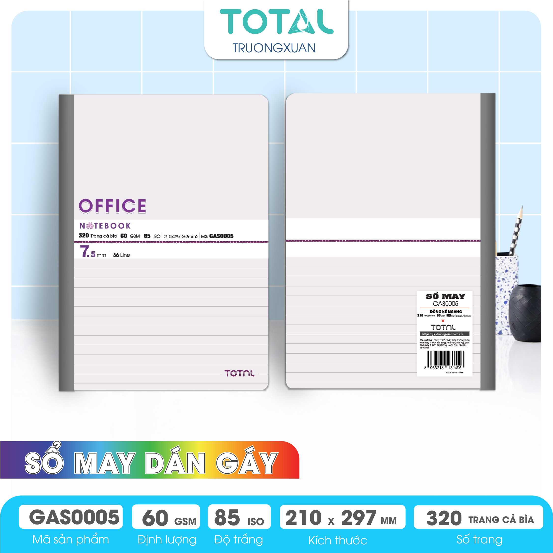 Sổ may dán gáy cao cấp A4 Total GAS0005 320 trang