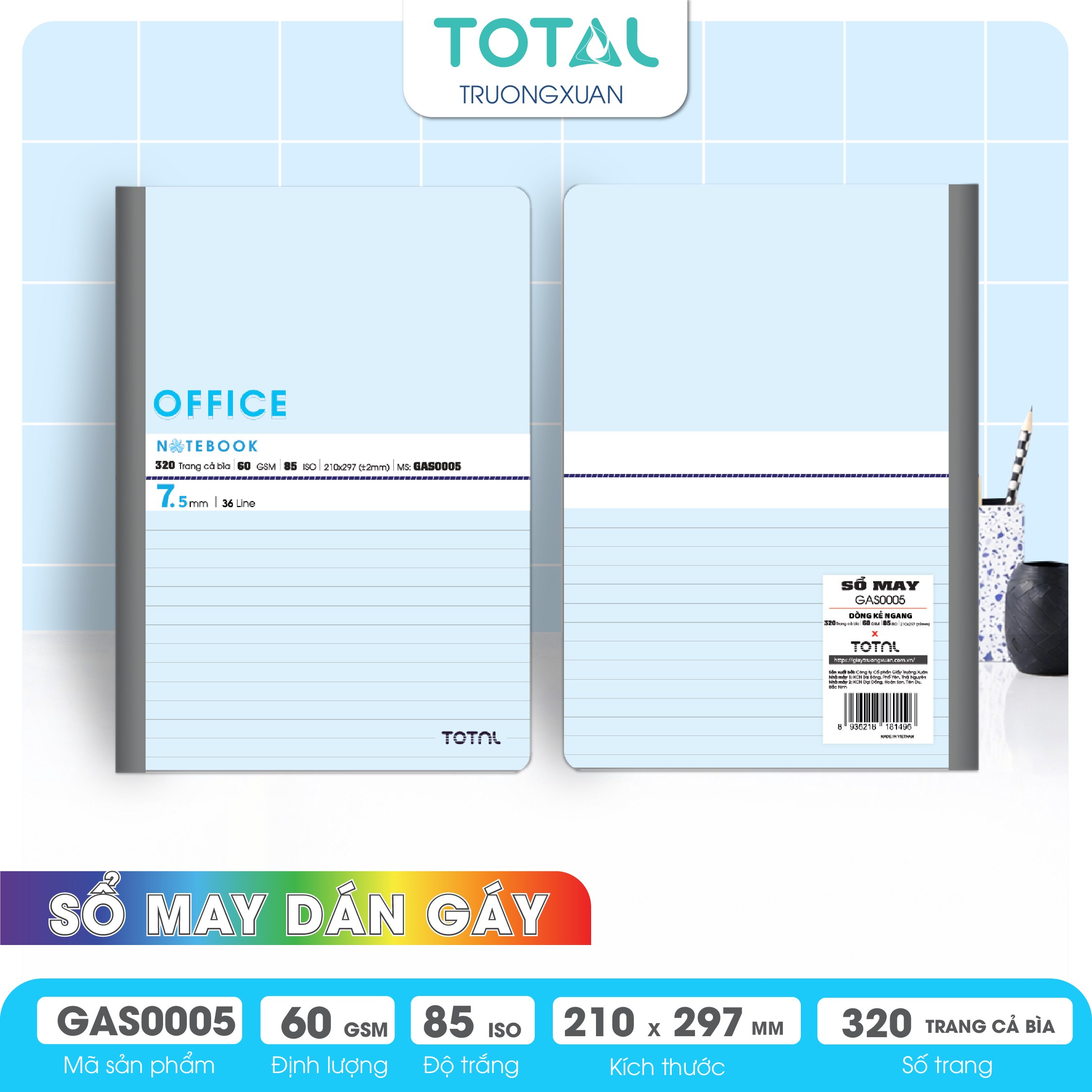 Sổ may dán gáy cao cấp A4 Total GAS0005 320 trang