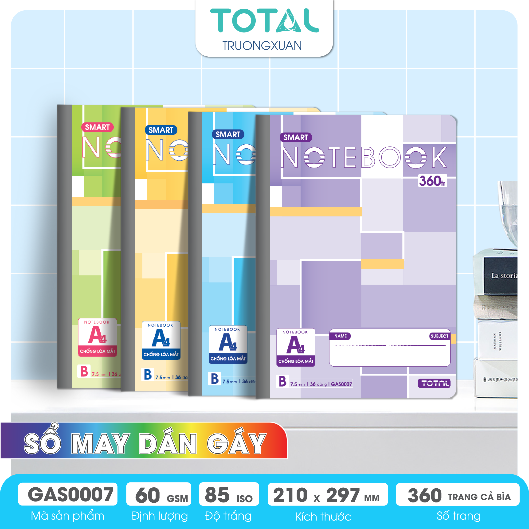 Sổ may dán gáy cao cấp A4 Total GAS0007 360 trang