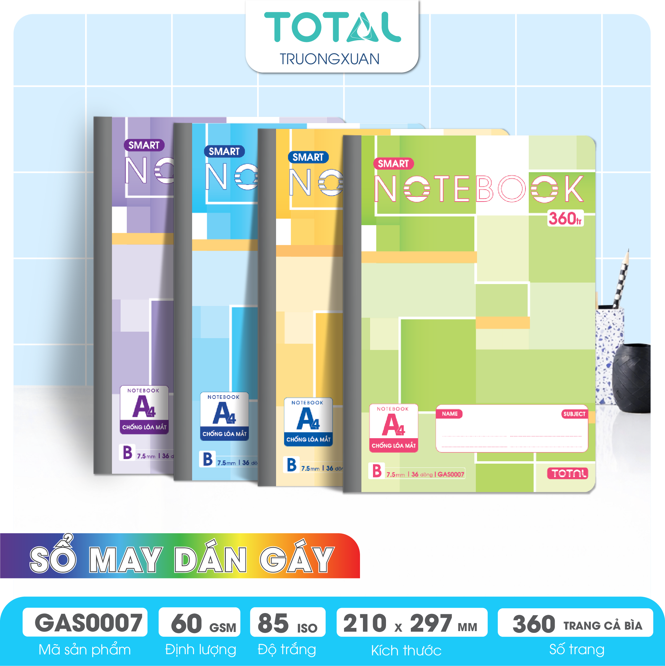 Sổ may dán gáy cao cấp A4 Total GAS0007 360 trang