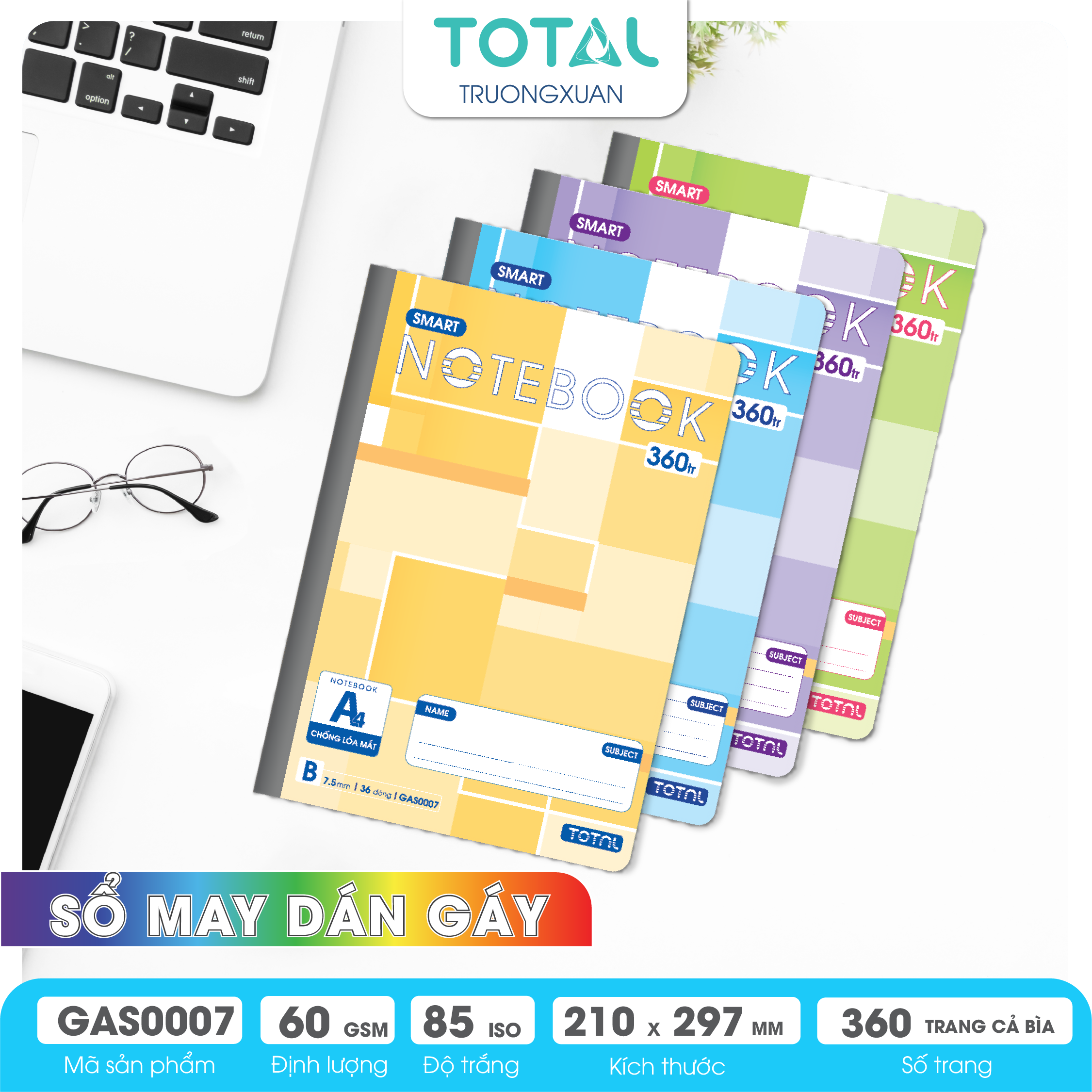 Sổ may dán gáy cao cấp A4 Total GAS0007 360 trang