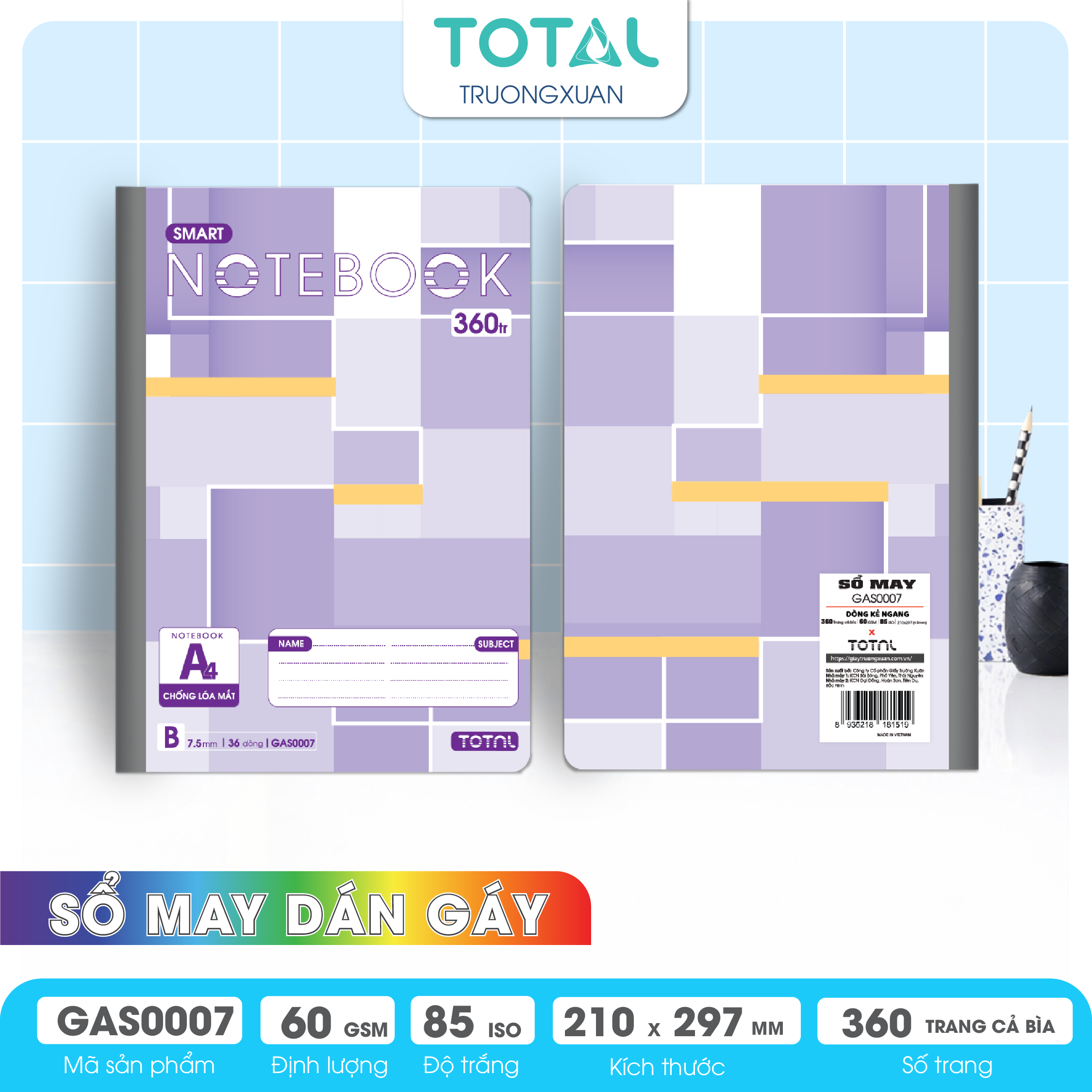 Sổ may dán gáy cao cấp A4 Total GAS0007 360 trang