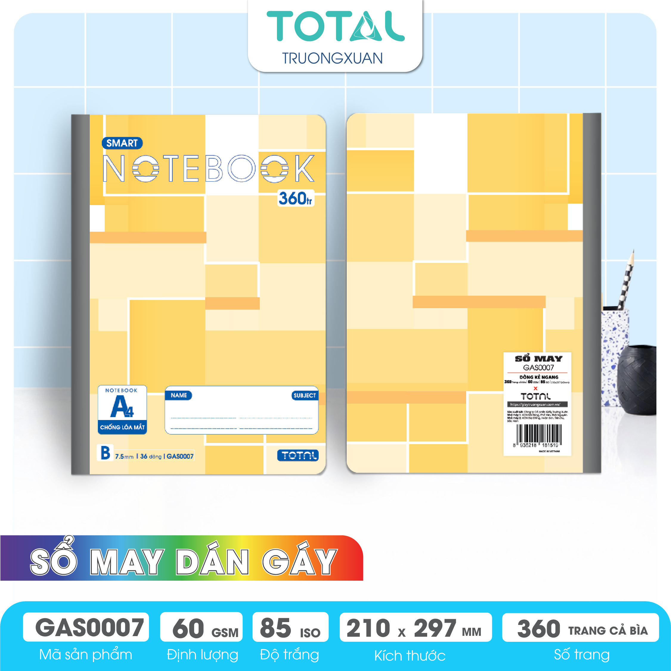 Sổ may dán gáy cao cấp A4 Total GAS0007 360 trang