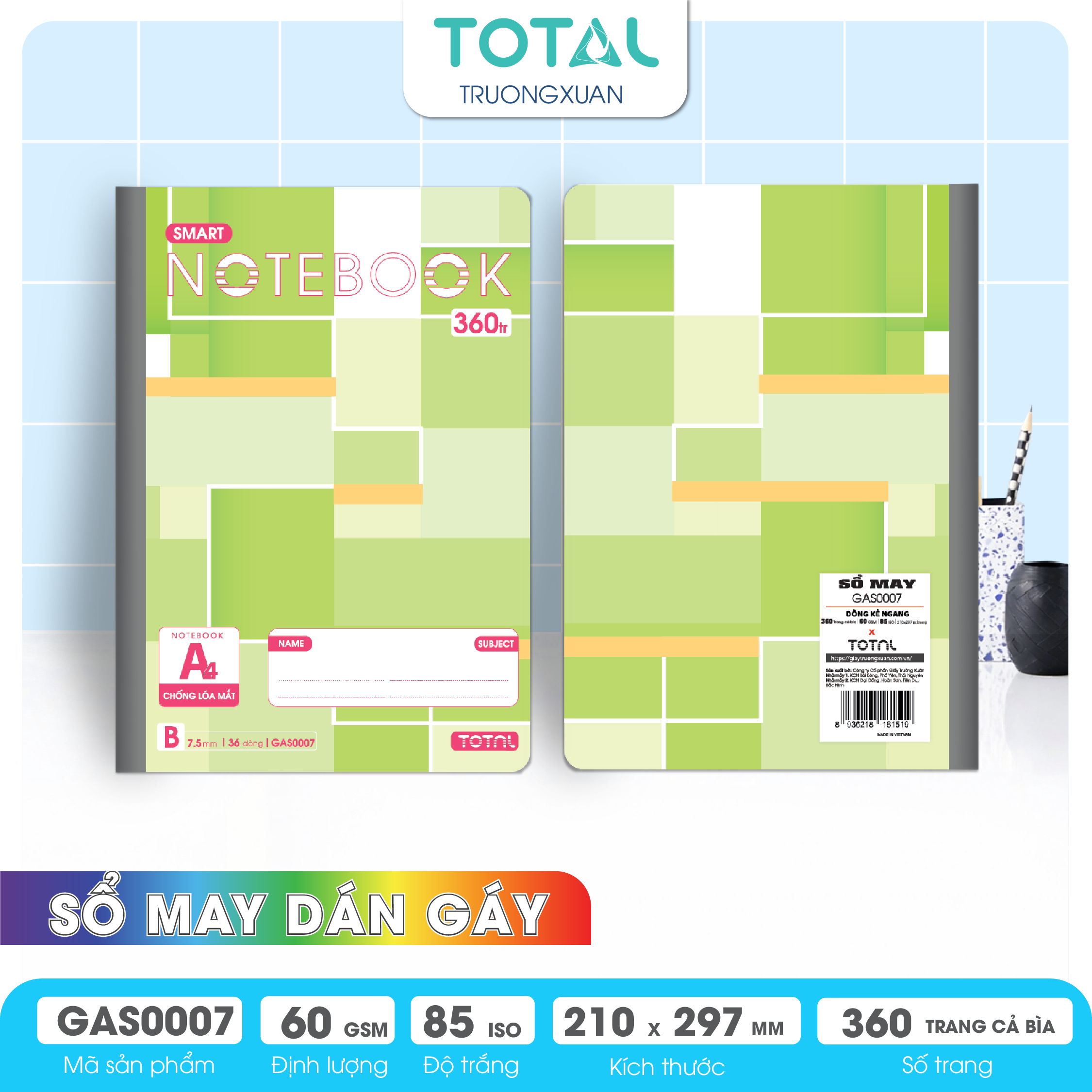 Sổ may dán gáy cao cấp A4 Total GAS0007 360 trang