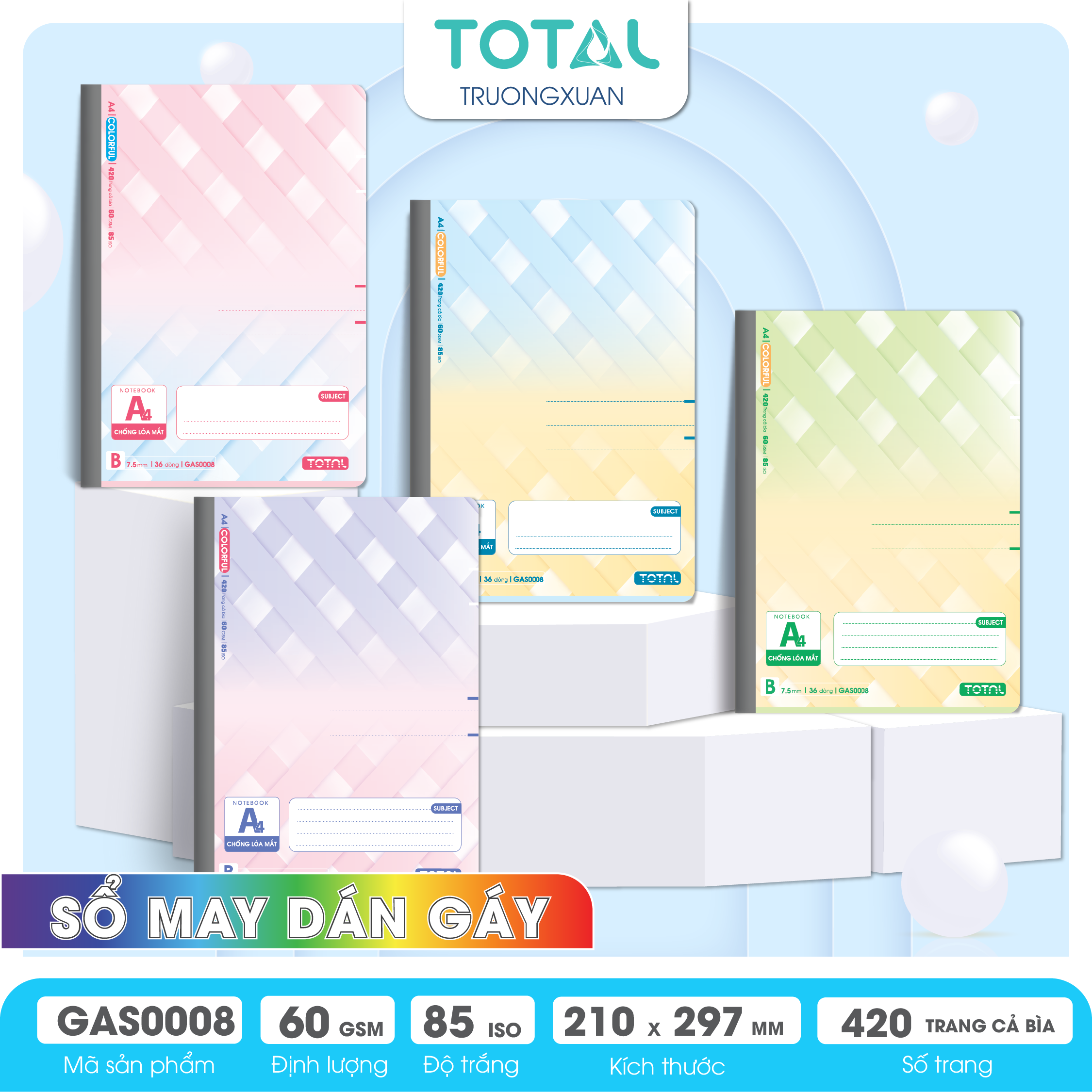 Sổ may dán gáy cao cấp A4 Total GAS0008 420 trang