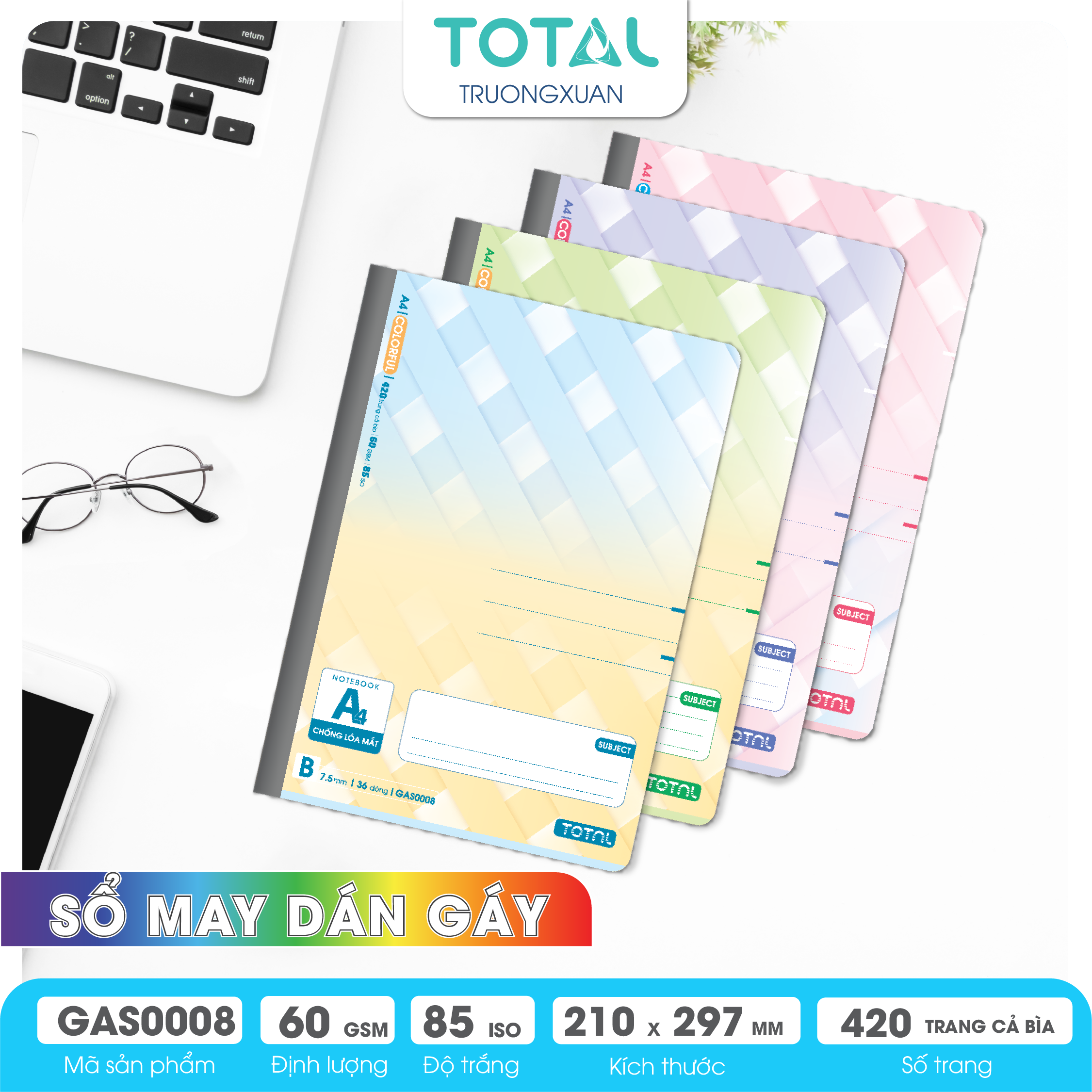 Sổ may dán gáy cao cấp A4 Total GAS0008 420 trang