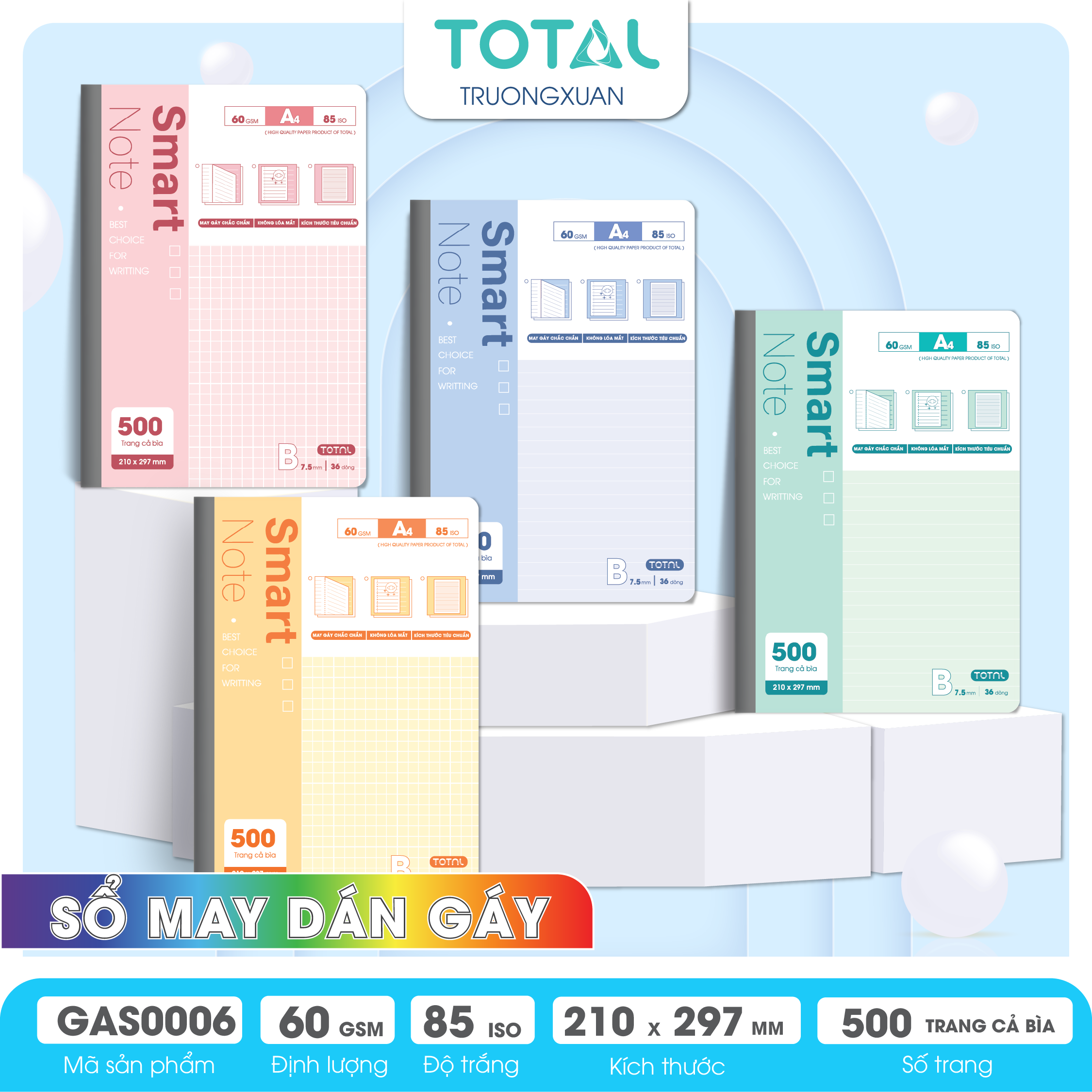 Sổ may dán gáy cao cấp A4 Total GAS0006 500 trang
