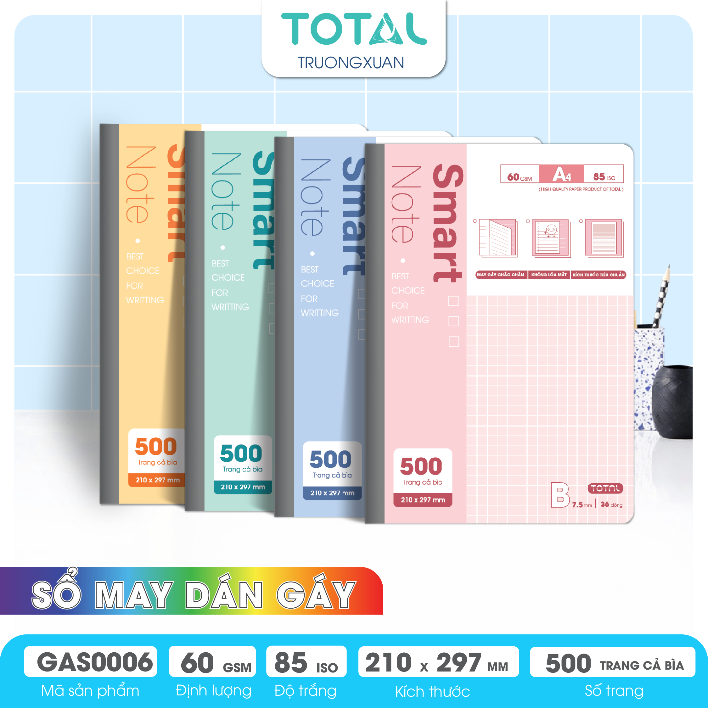 Sổ may dán gáy cao cấp A4 Total GAS0006 500 trang