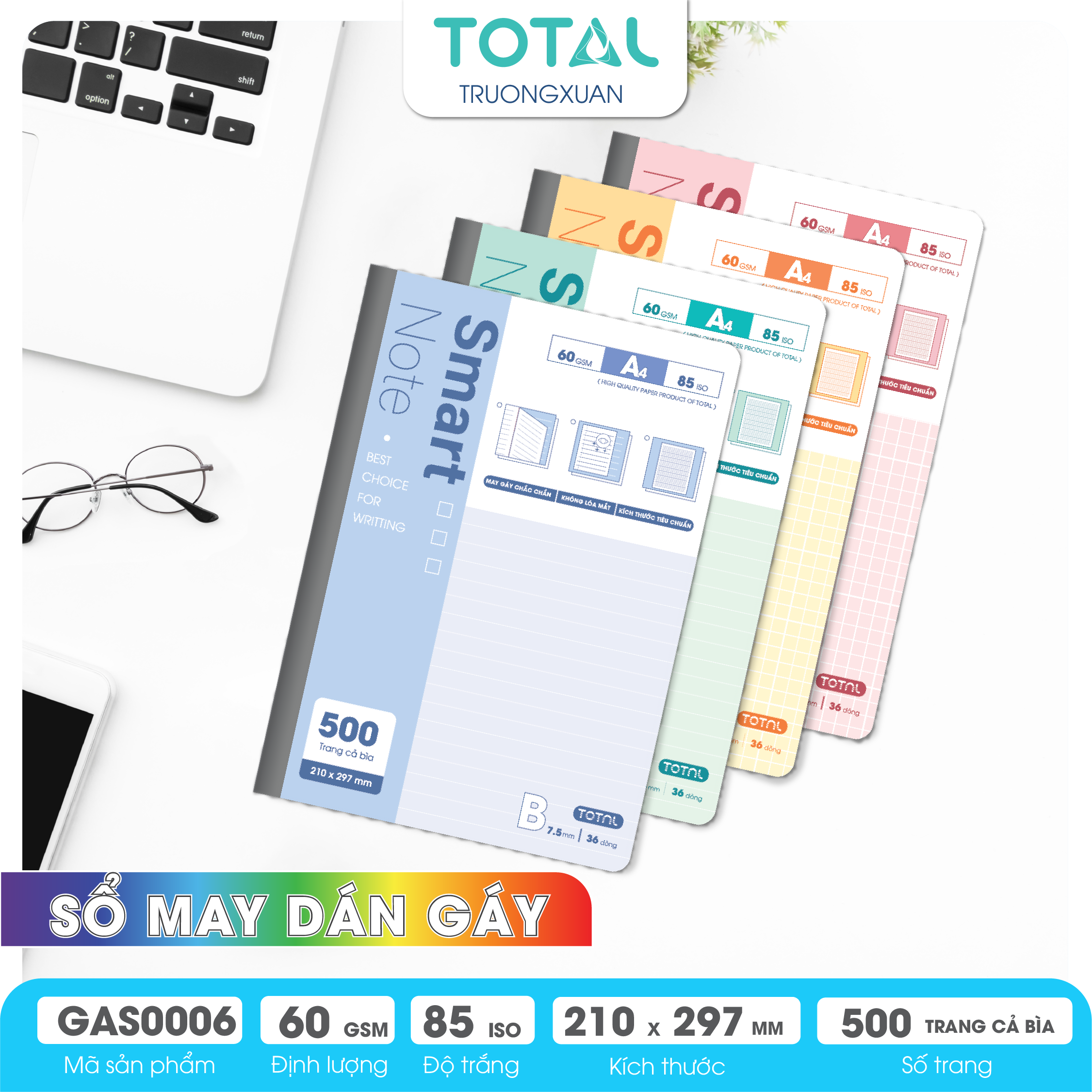 Sổ may dán gáy cao cấp A4 Total GAS0006 500 trang