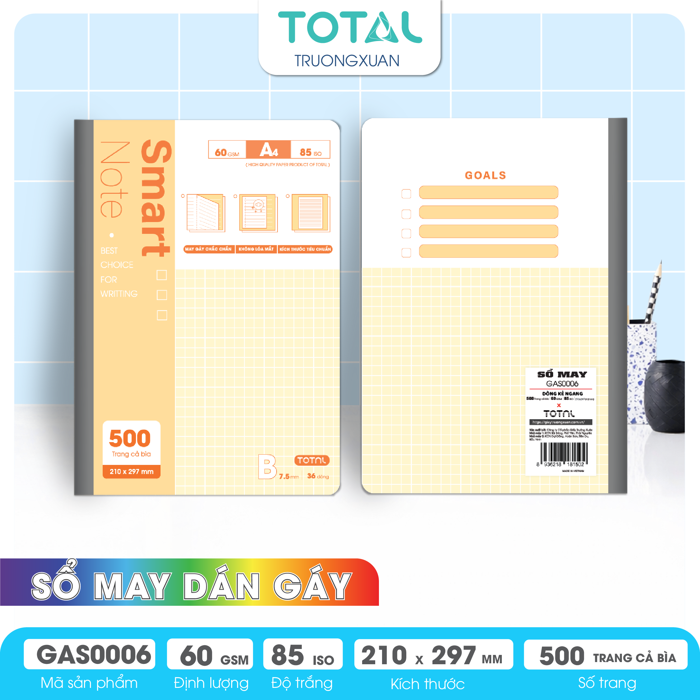 Sổ may dán gáy cao cấp A4 Total GAS0006 500 trang