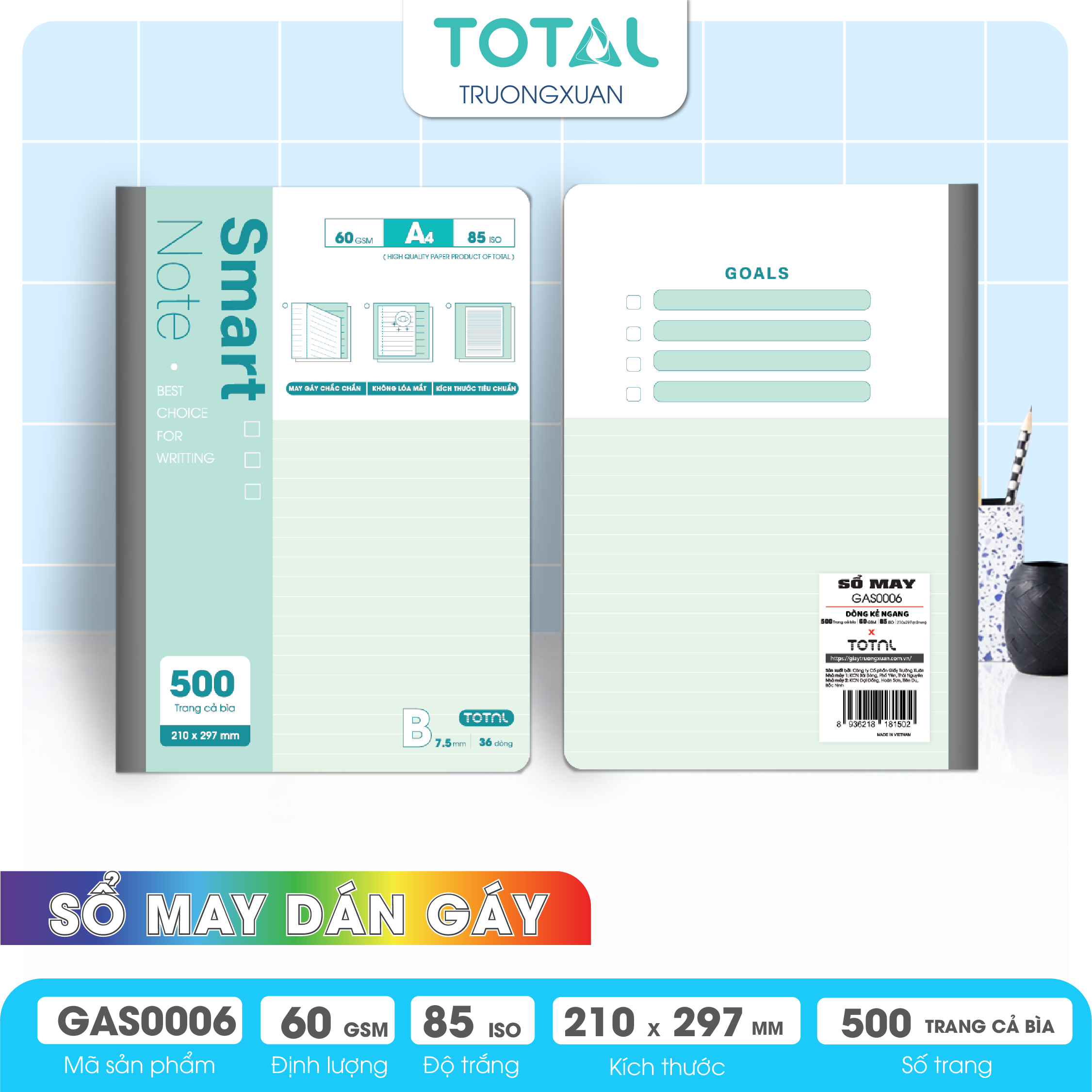 Sổ may dán gáy cao cấp A4 Total GAS0006 500 trang