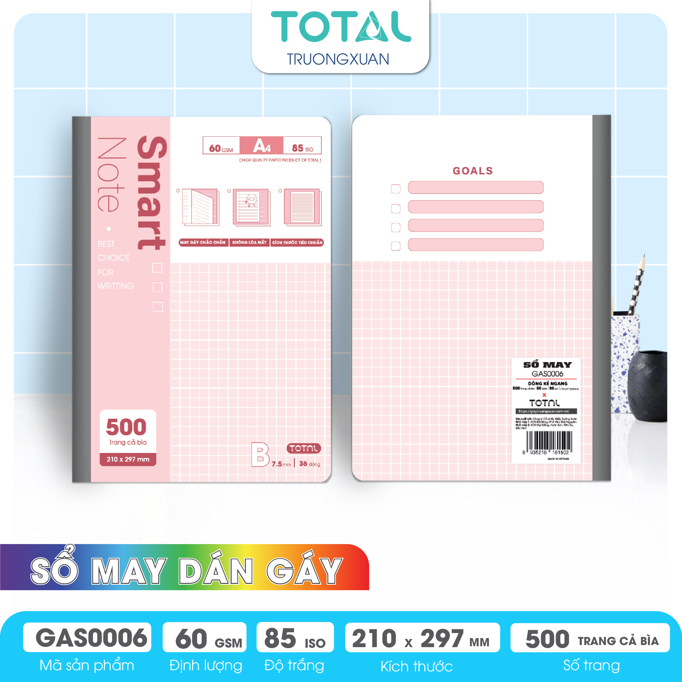 Sổ may dán gáy cao cấp A4 Total GAS0006 500 trang