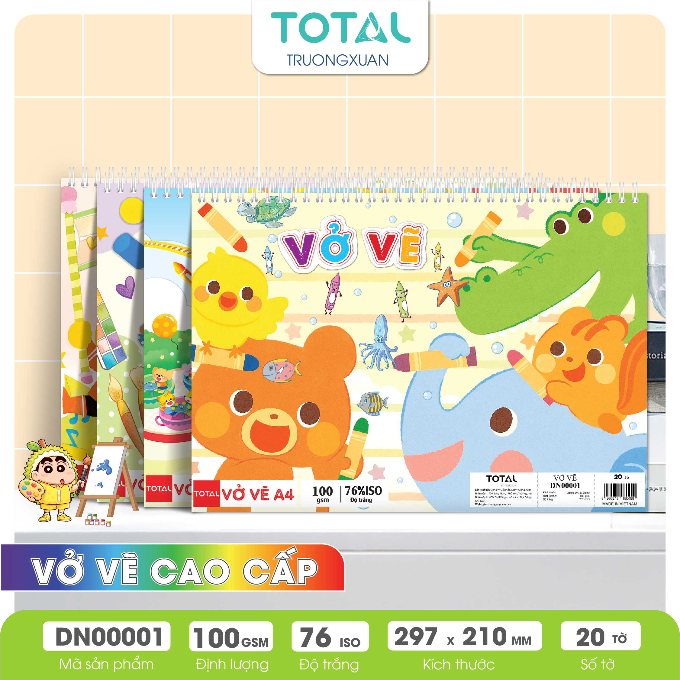 Vở vẽ lò xo chống lóa A4- 20 tờ/ quyển